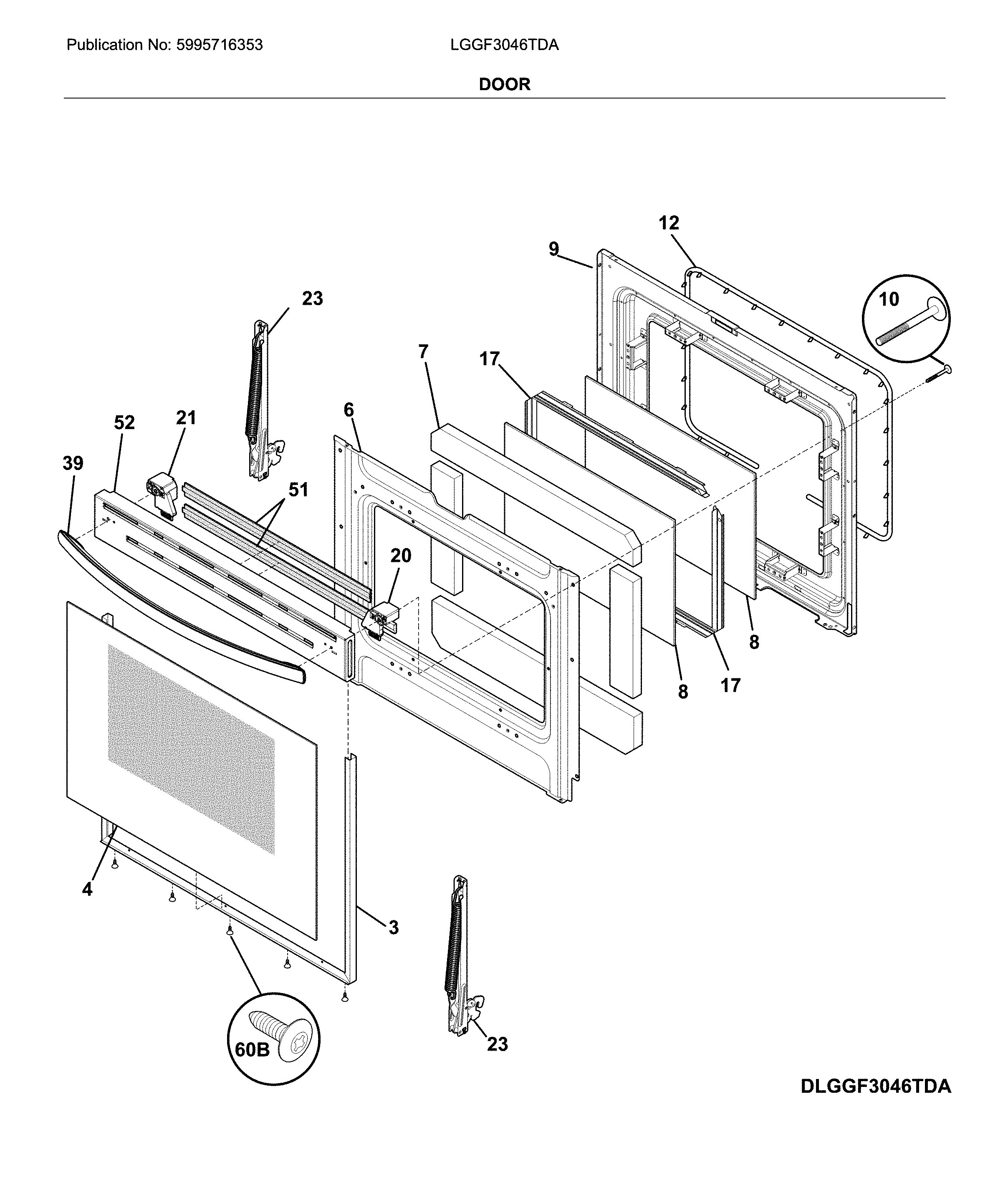 Frigidaire LGGF3046TDA door diagram