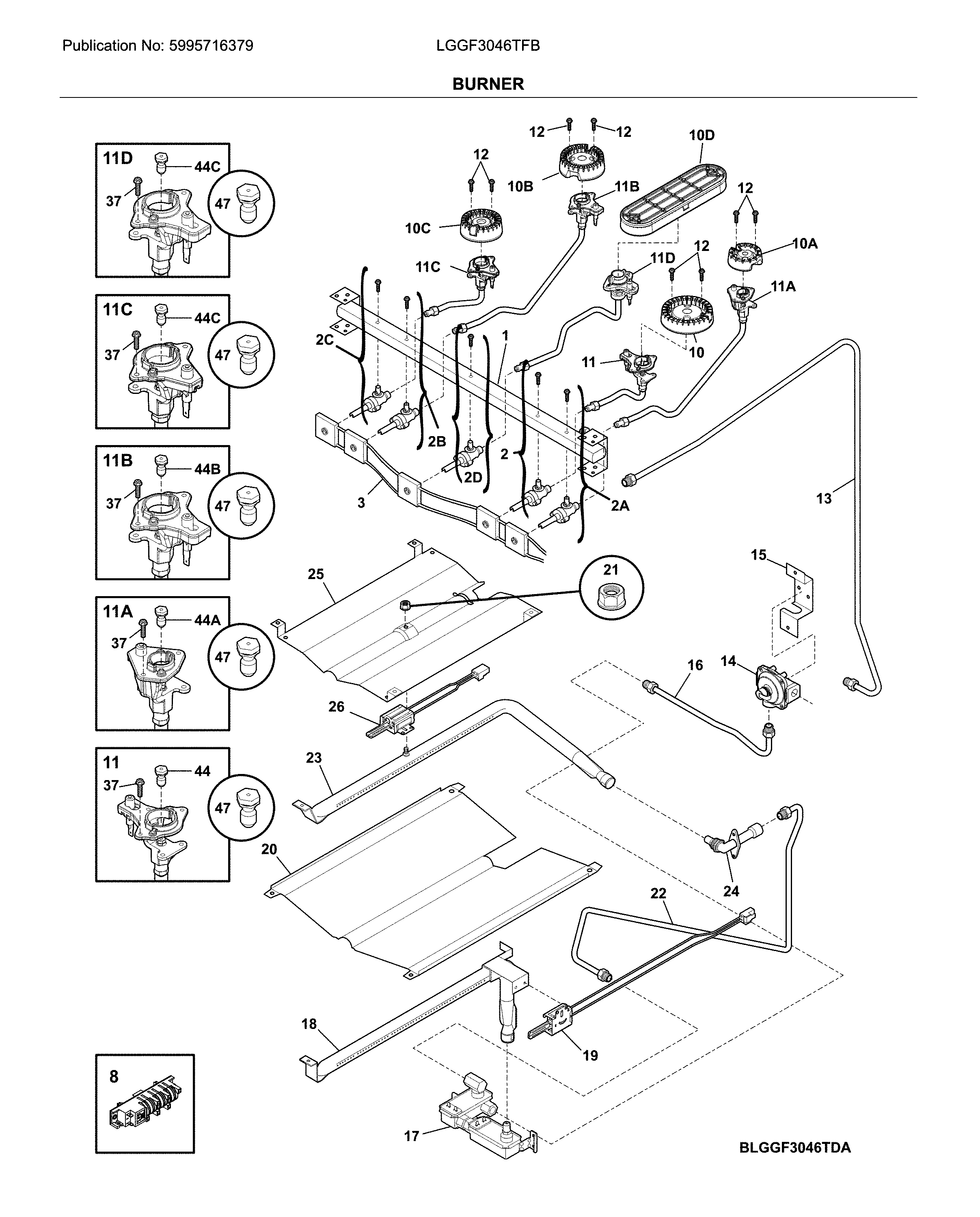 Frigidaire LGGF3046TFB burner diagram