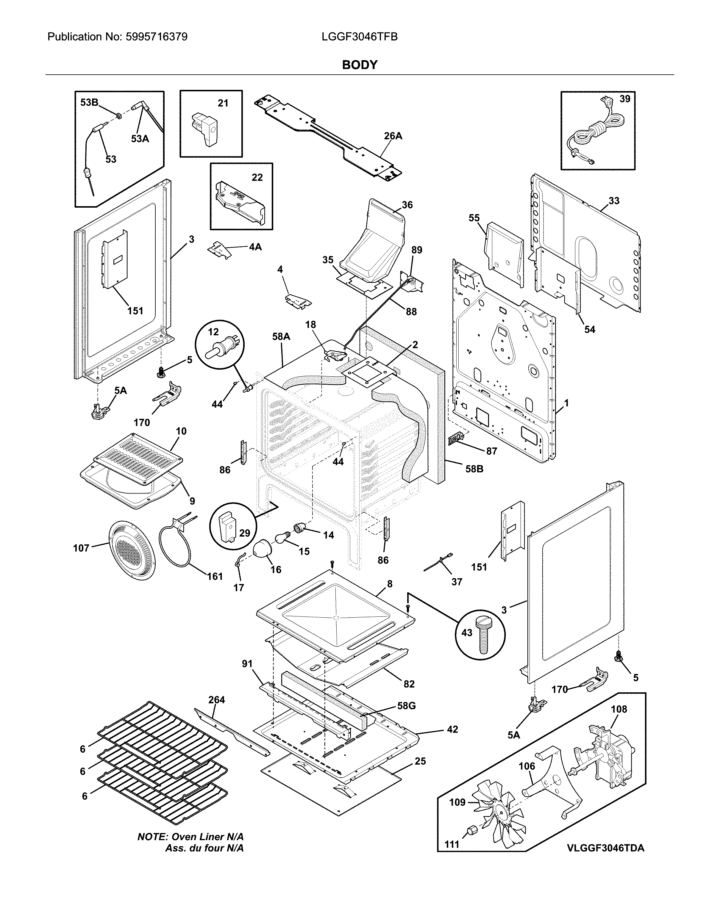 Frigidaire LGGF3046TFB body diagram