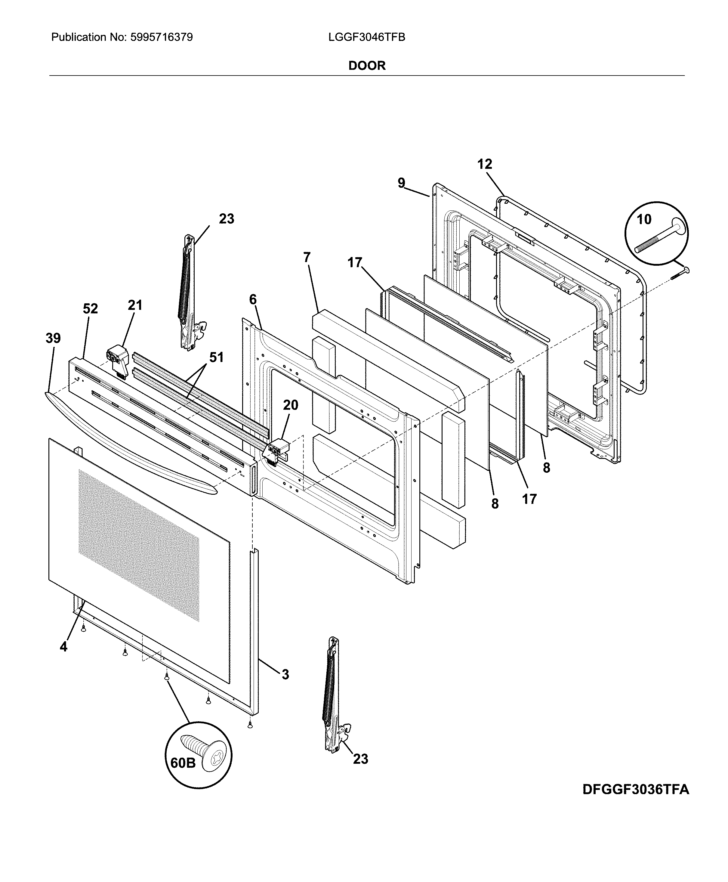 Frigidaire LGGF3046TFB door diagram