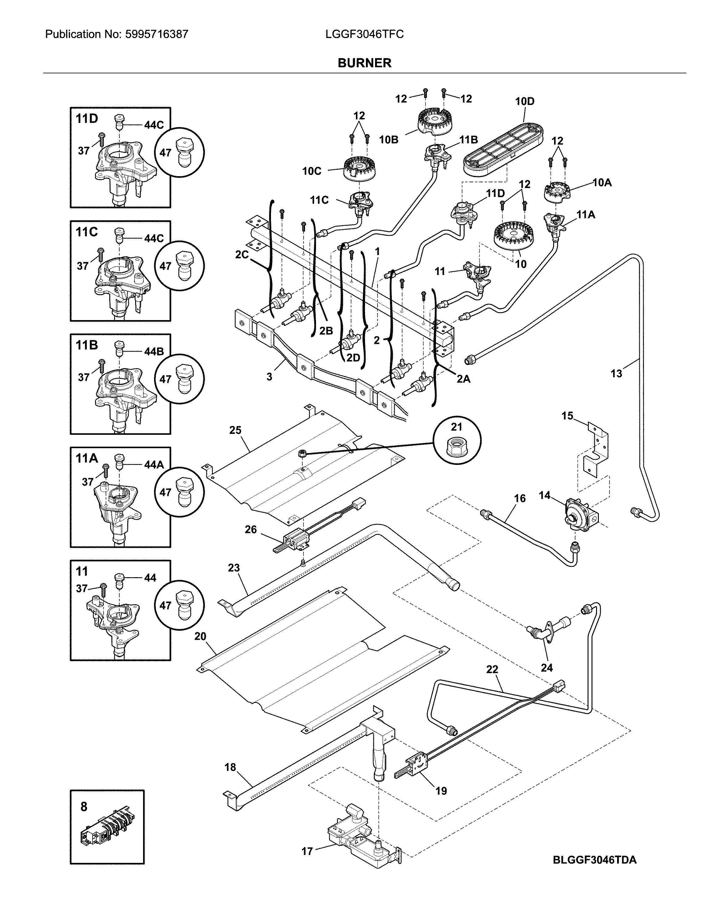 Frigidaire LGGF3046TFC burner diagram