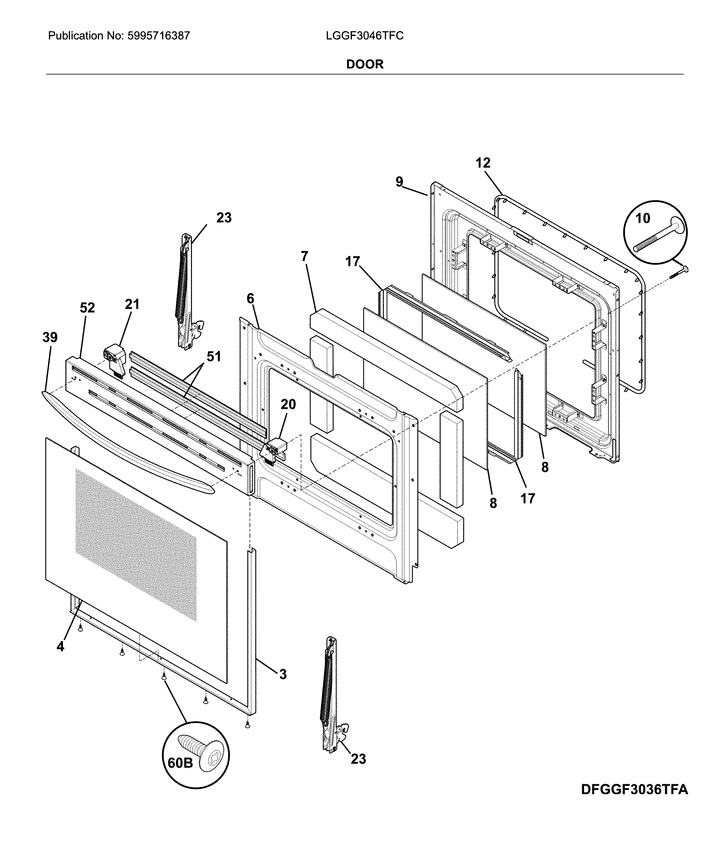 Frigidaire LGGF3046TFC door diagram