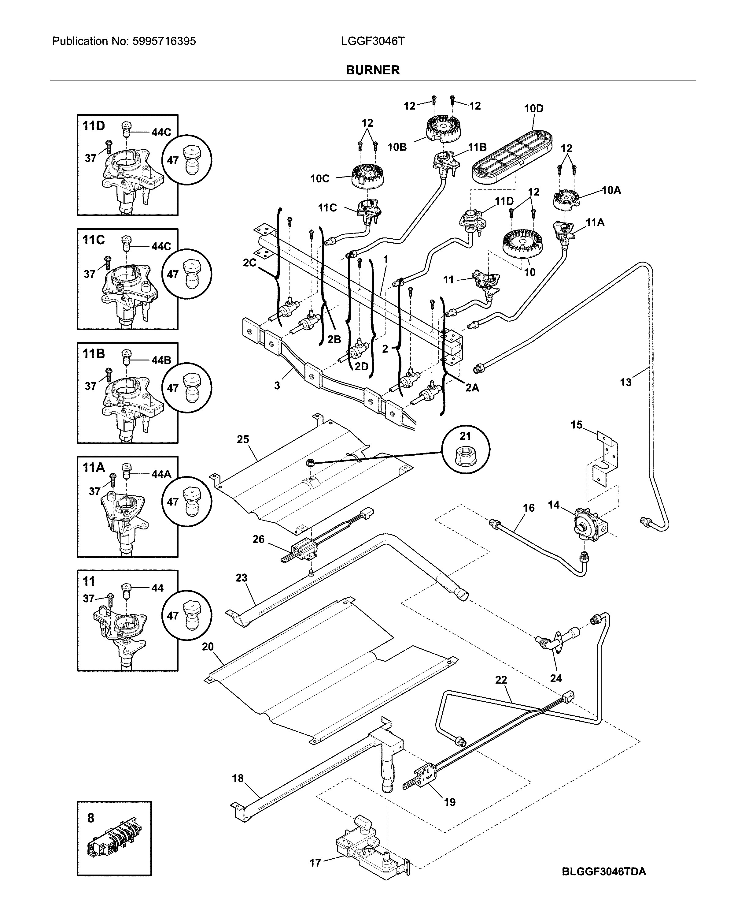 Frigidaire LGGF3046TFD burner diagram