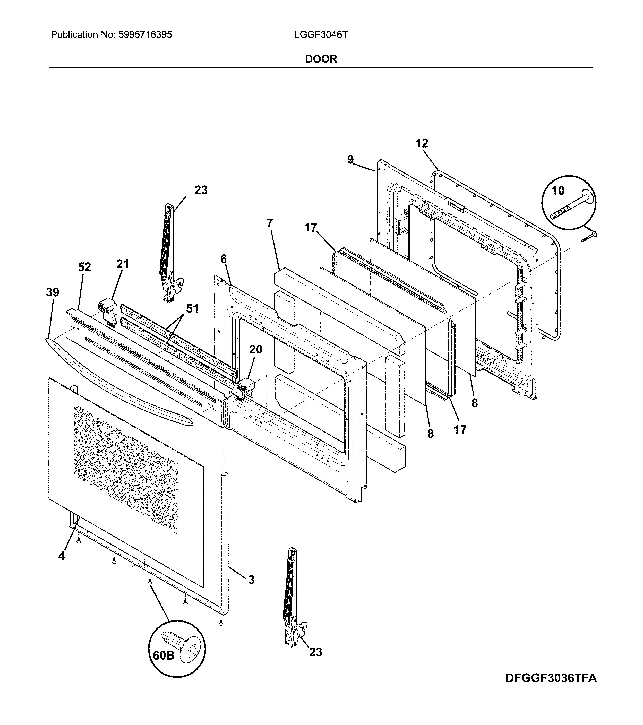 Frigidaire LGGF3046TFD door diagram
