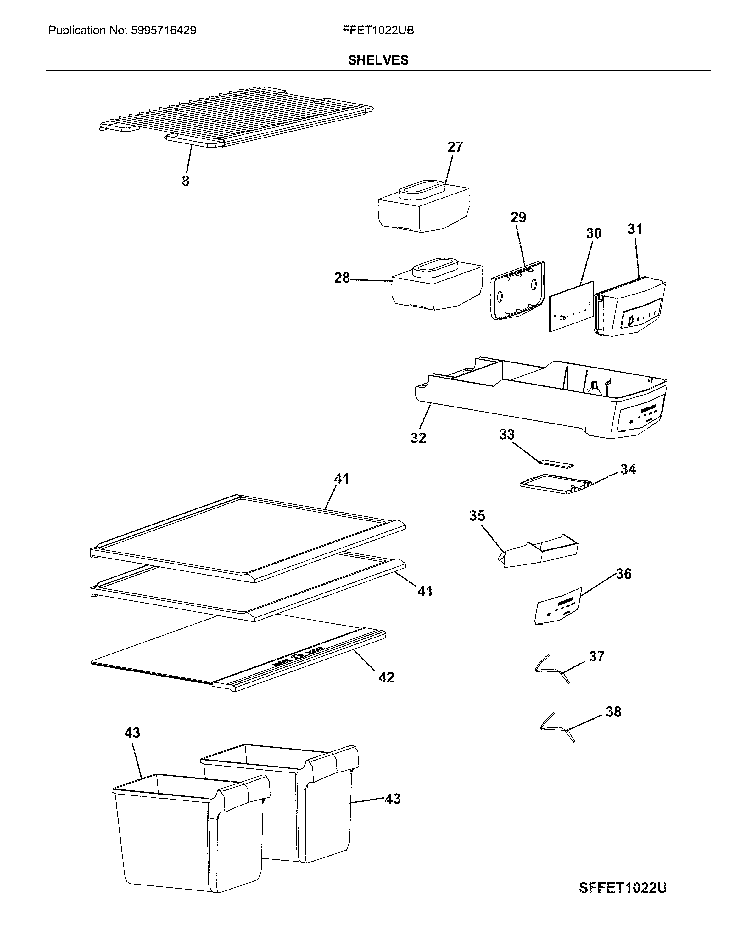 Frigidaire FFET1022UB shelves diagram
