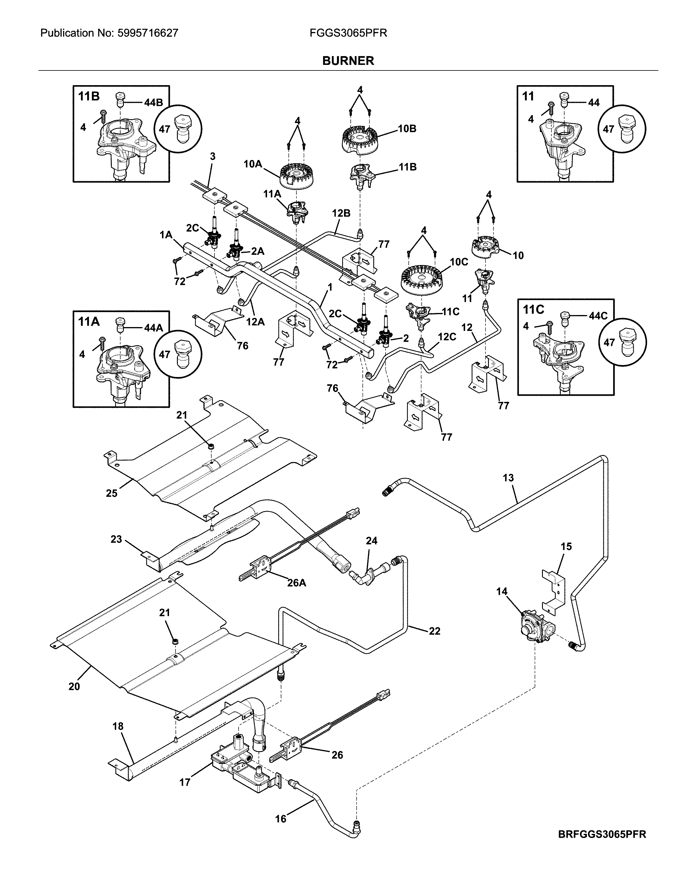Frigidaire FGGS3065PFR burner diagram