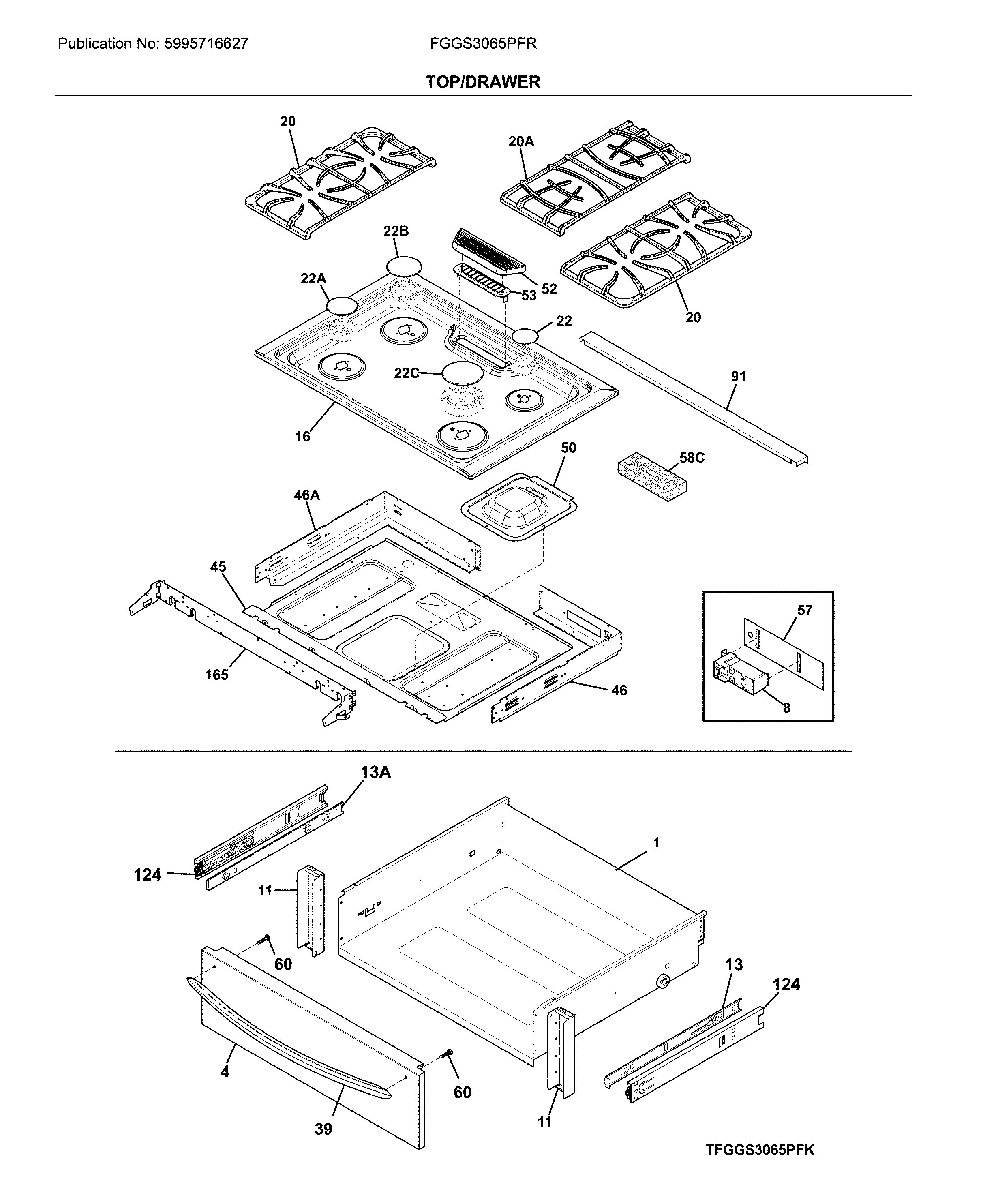 Frigidaire FGGS3065PFR top/drawer diagram