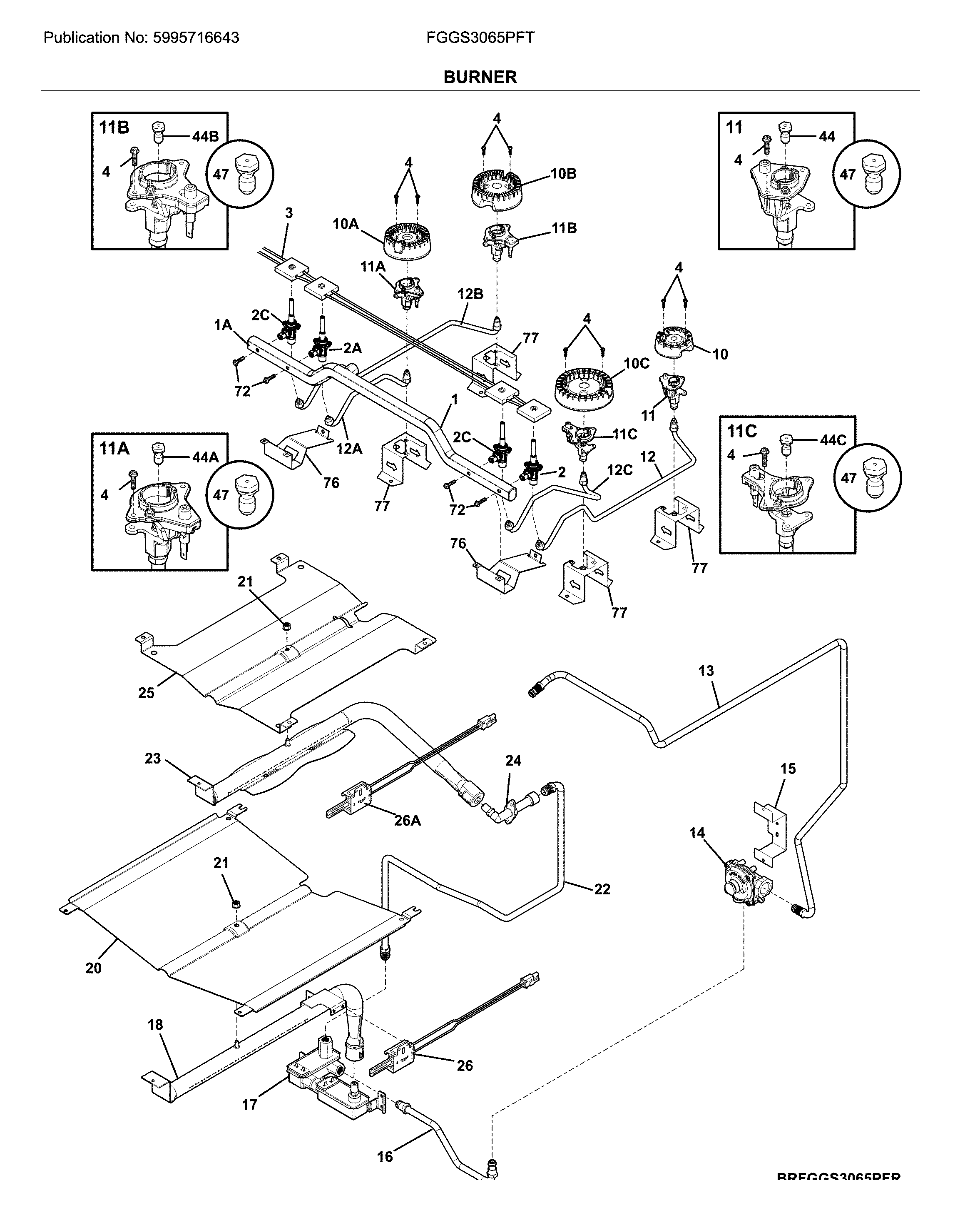 Frigidaire FGGS3065PFT burner diagram