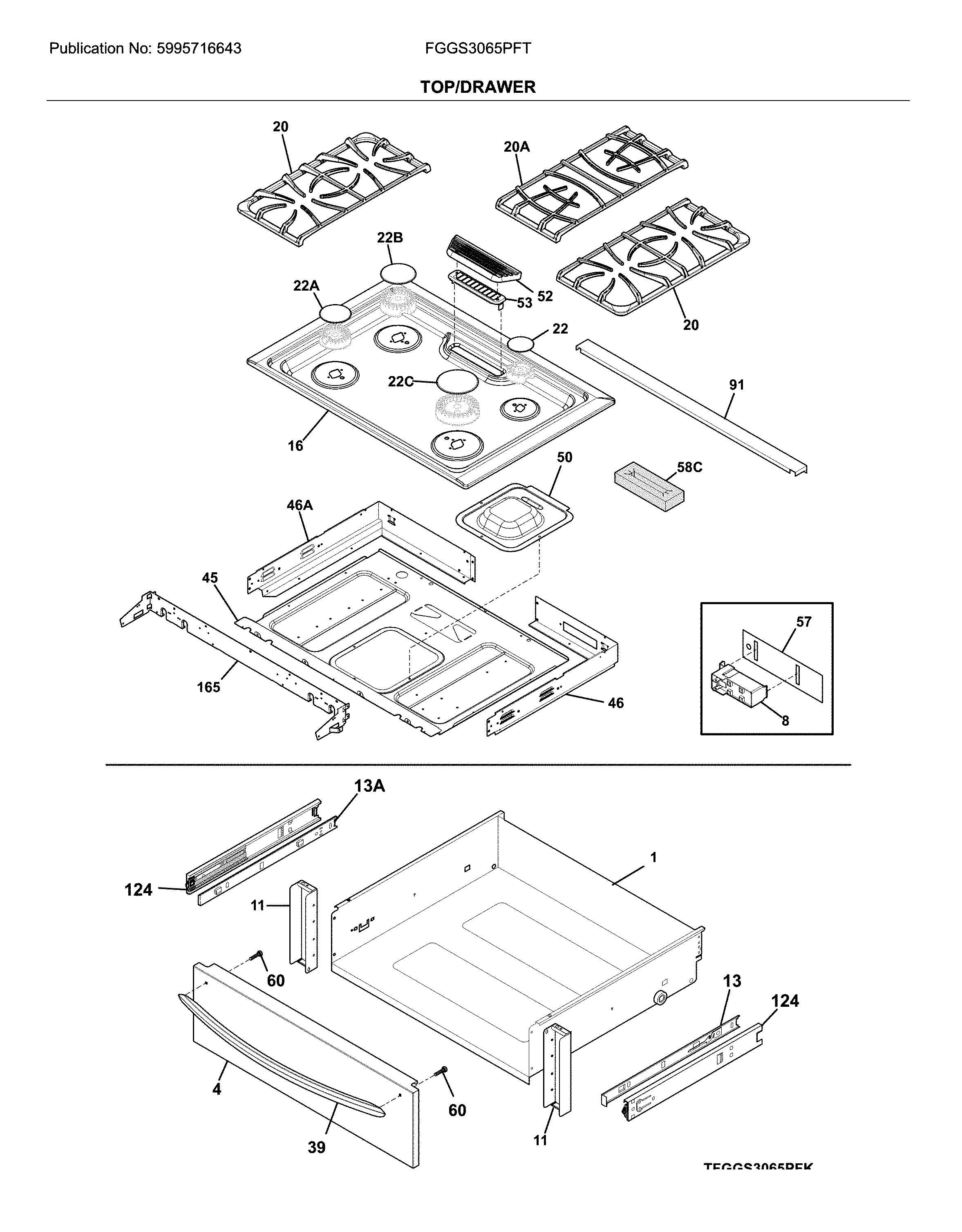 Frigidaire FGGS3065PFT top/drawer diagram