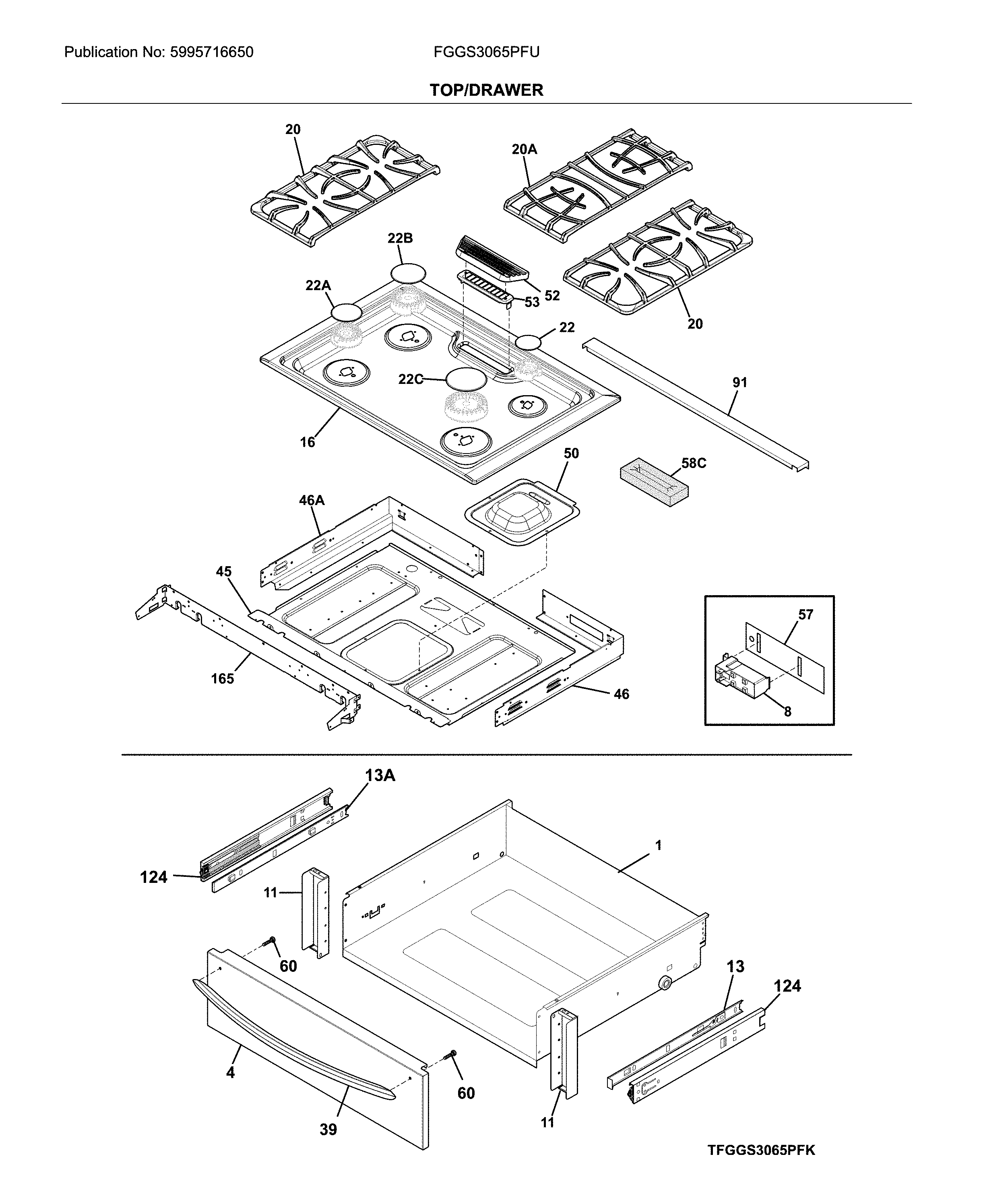 Frigidaire FGGS3065PFU top/drawer diagram