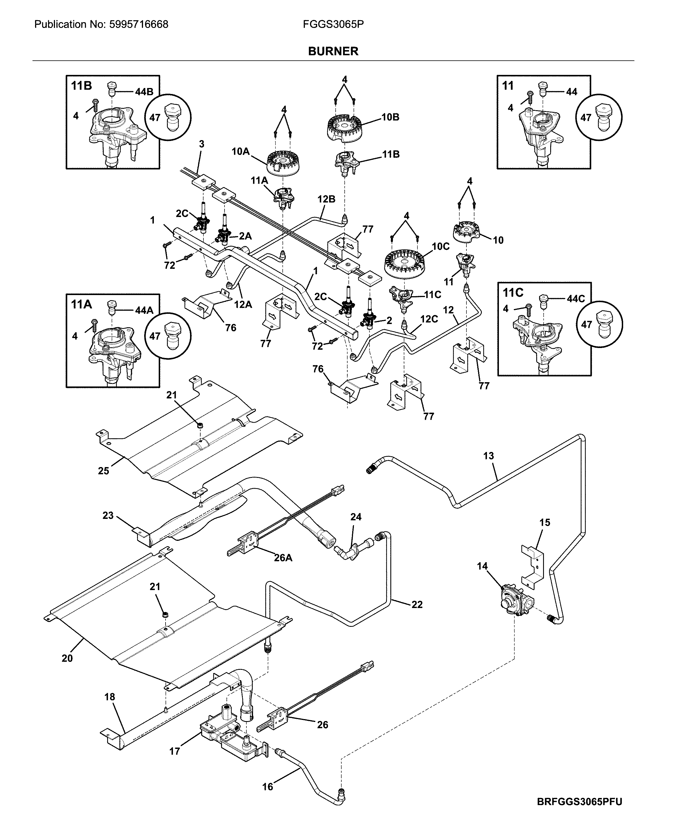 Frigidaire FGGS3065PWU burner diagram