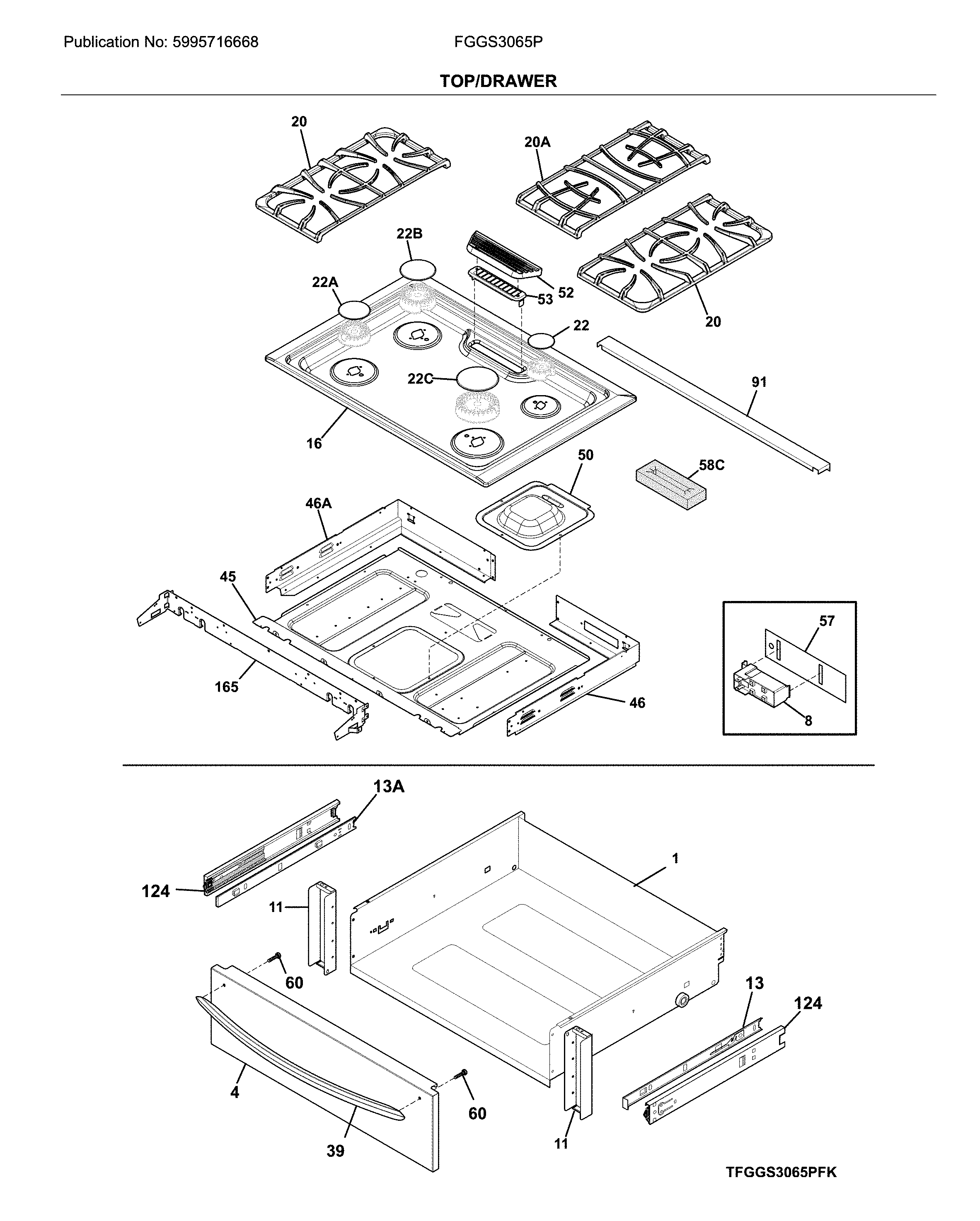 Frigidaire FGGS3065PWU top/drawer diagram