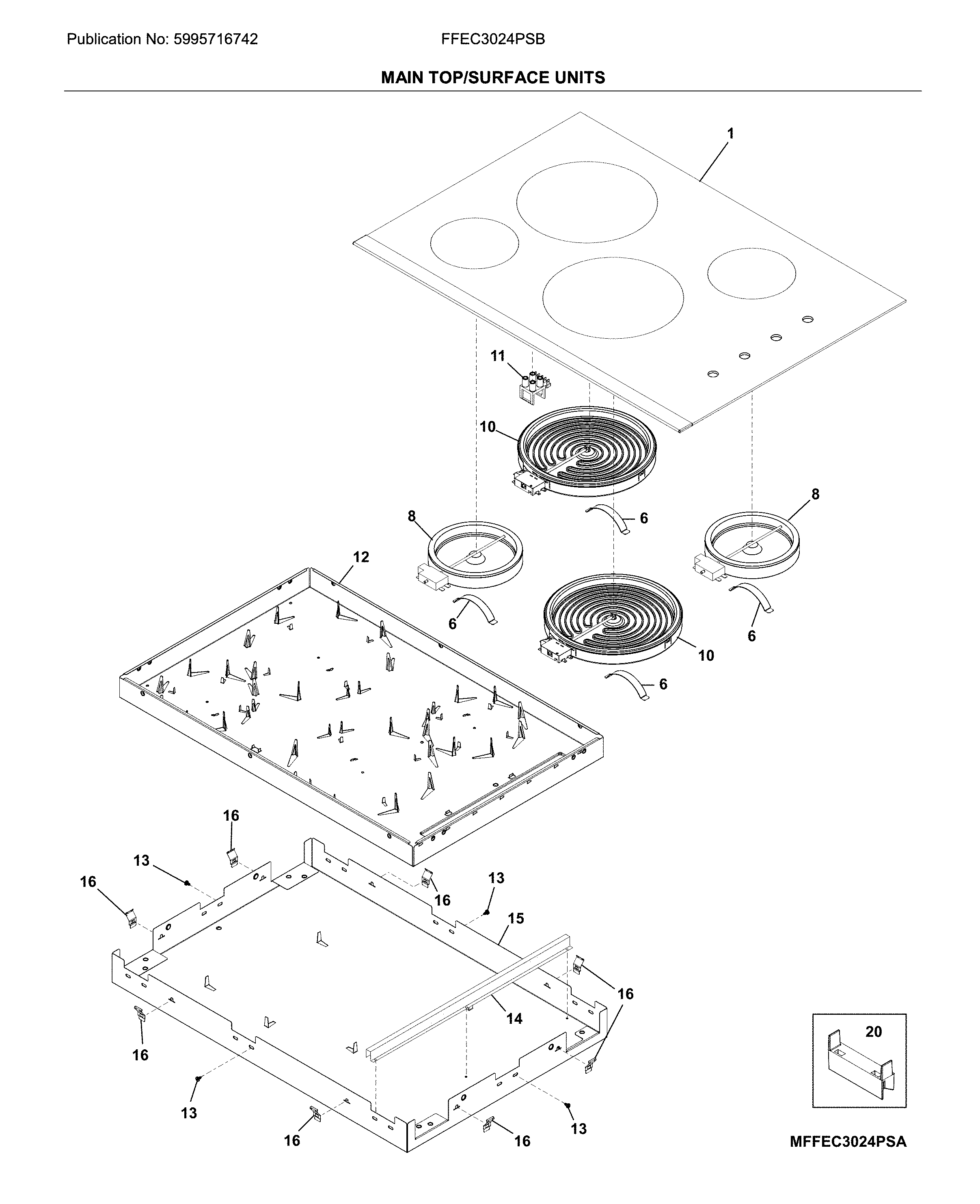 Frigidaire FFEC3024PSB main top/surface units diagram