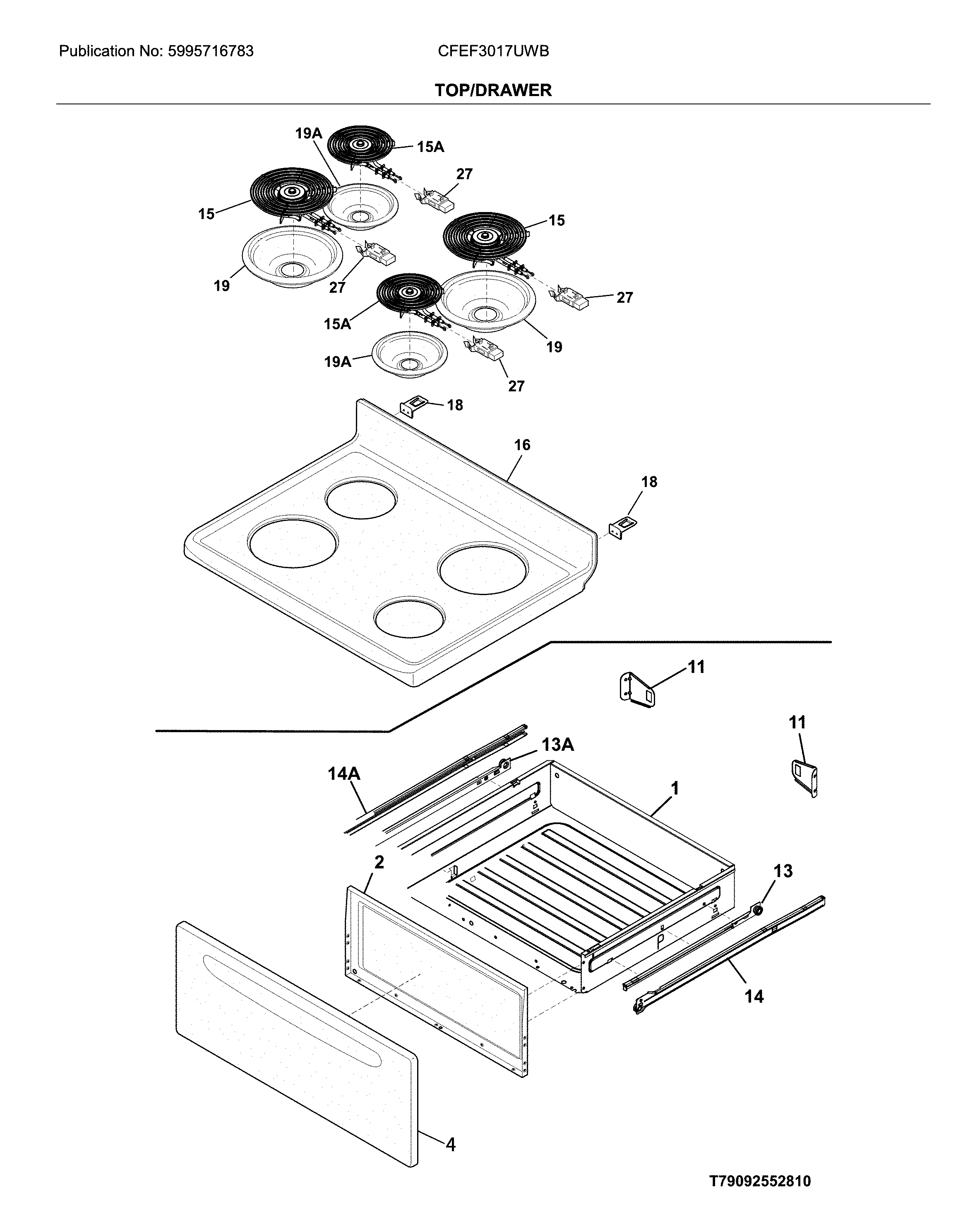 Frigidaire CFEF3017UWB top/drawer diagram
