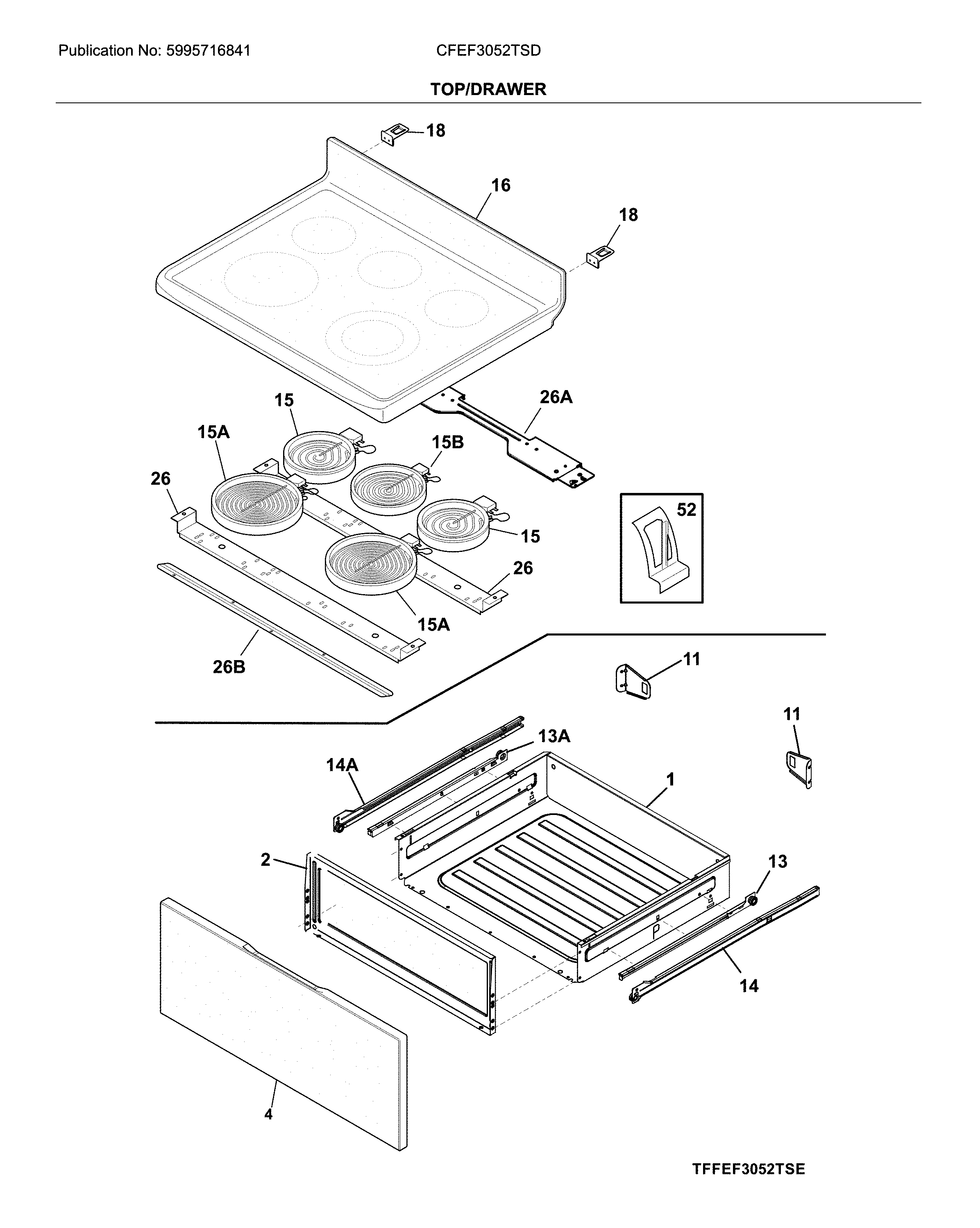 Frigidaire CFEF3052TSD top/drawer diagram