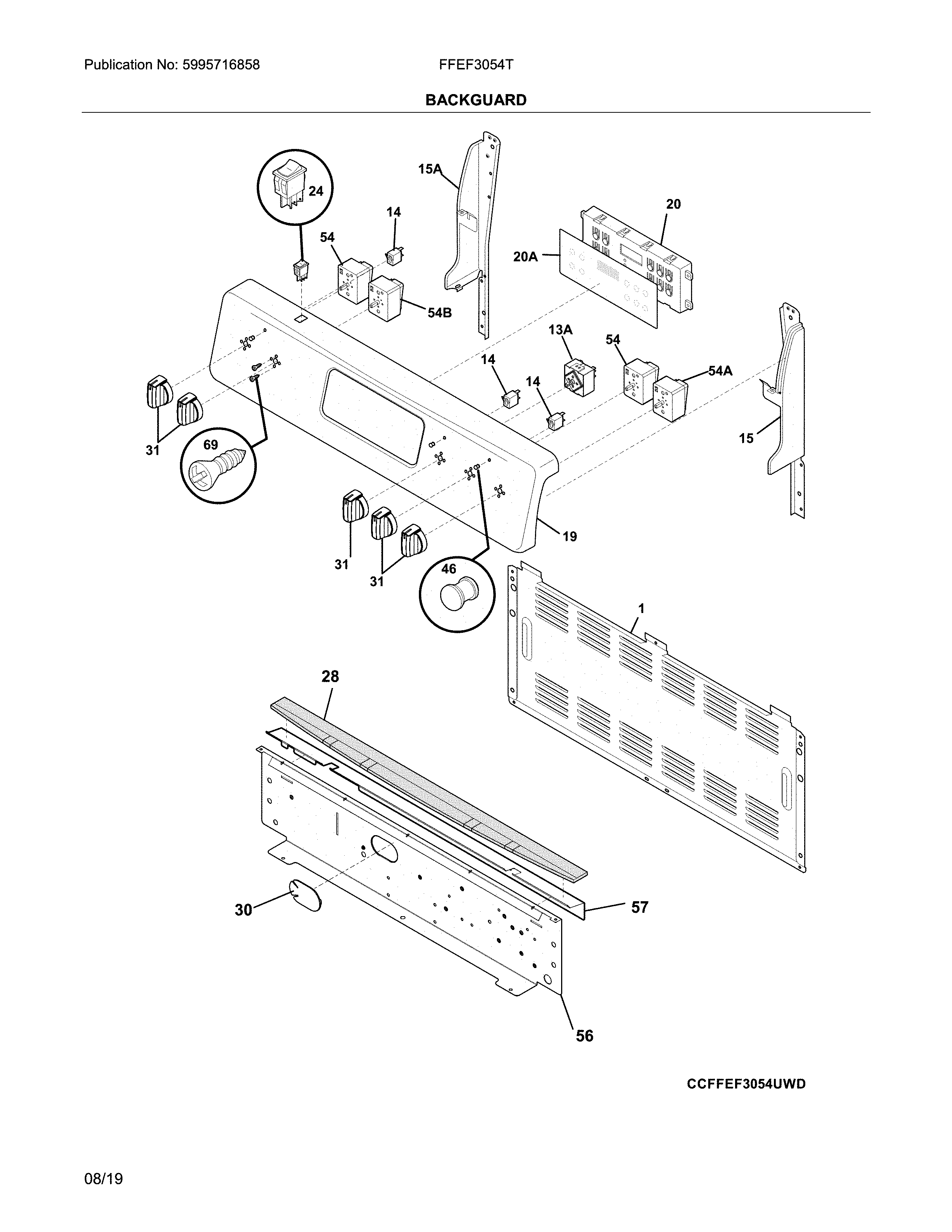 Frigidaire FFEF3054TWH backguard diagram