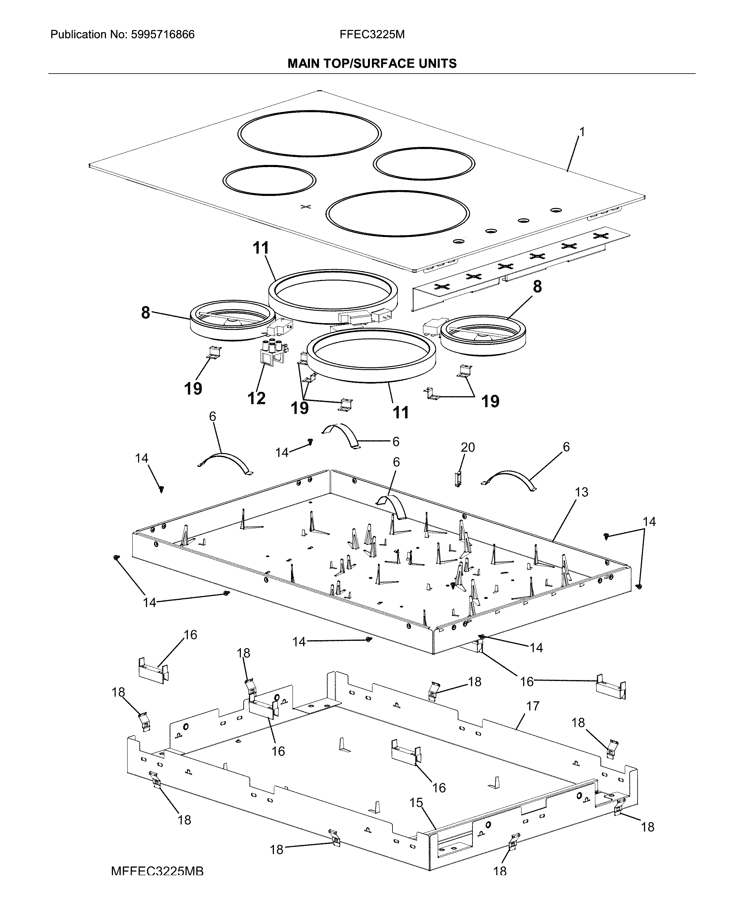 Frigidaire FFEC3225MWB main top/surface units diagram