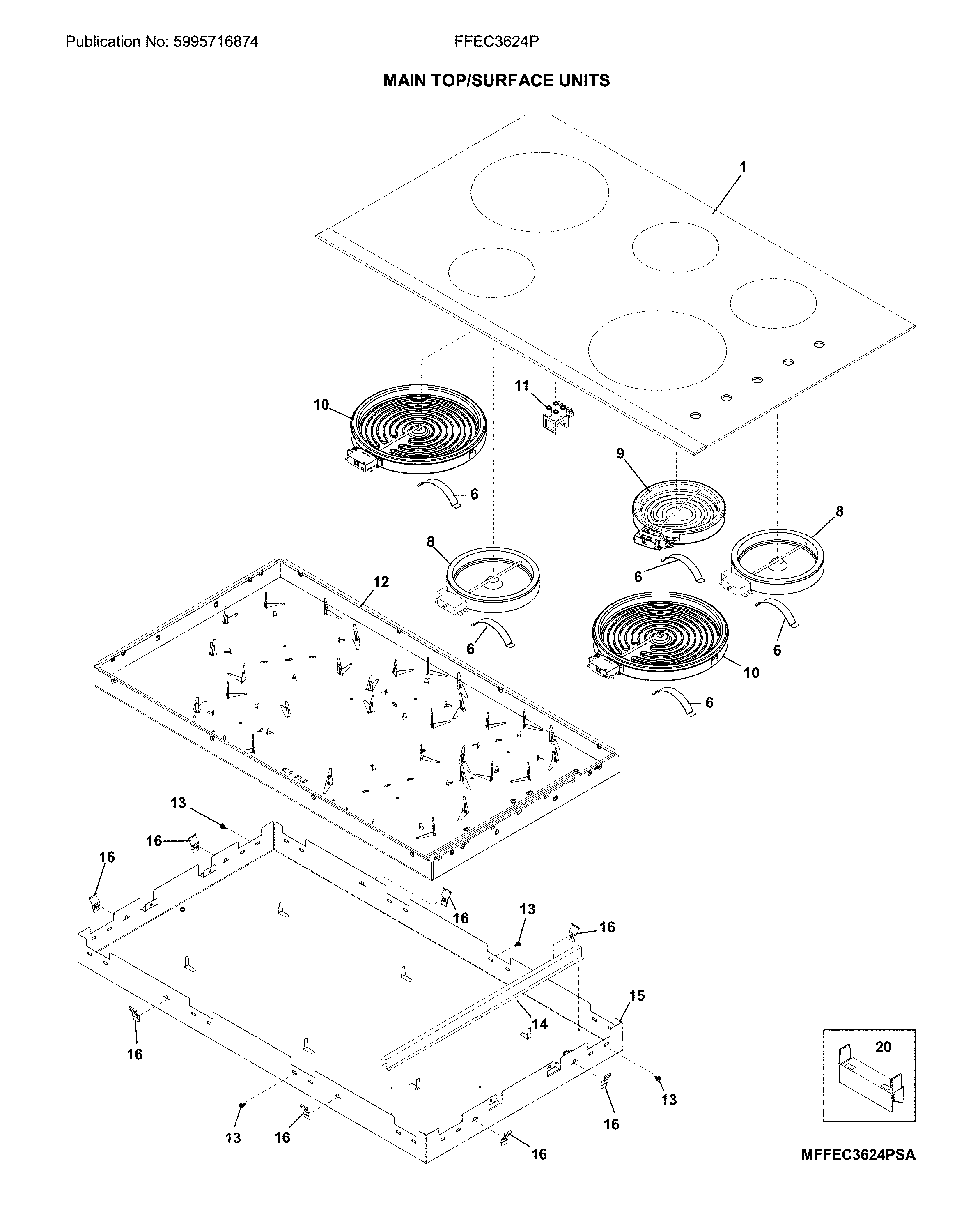 Frigidaire FFEC3624PSB main top/surface units diagram