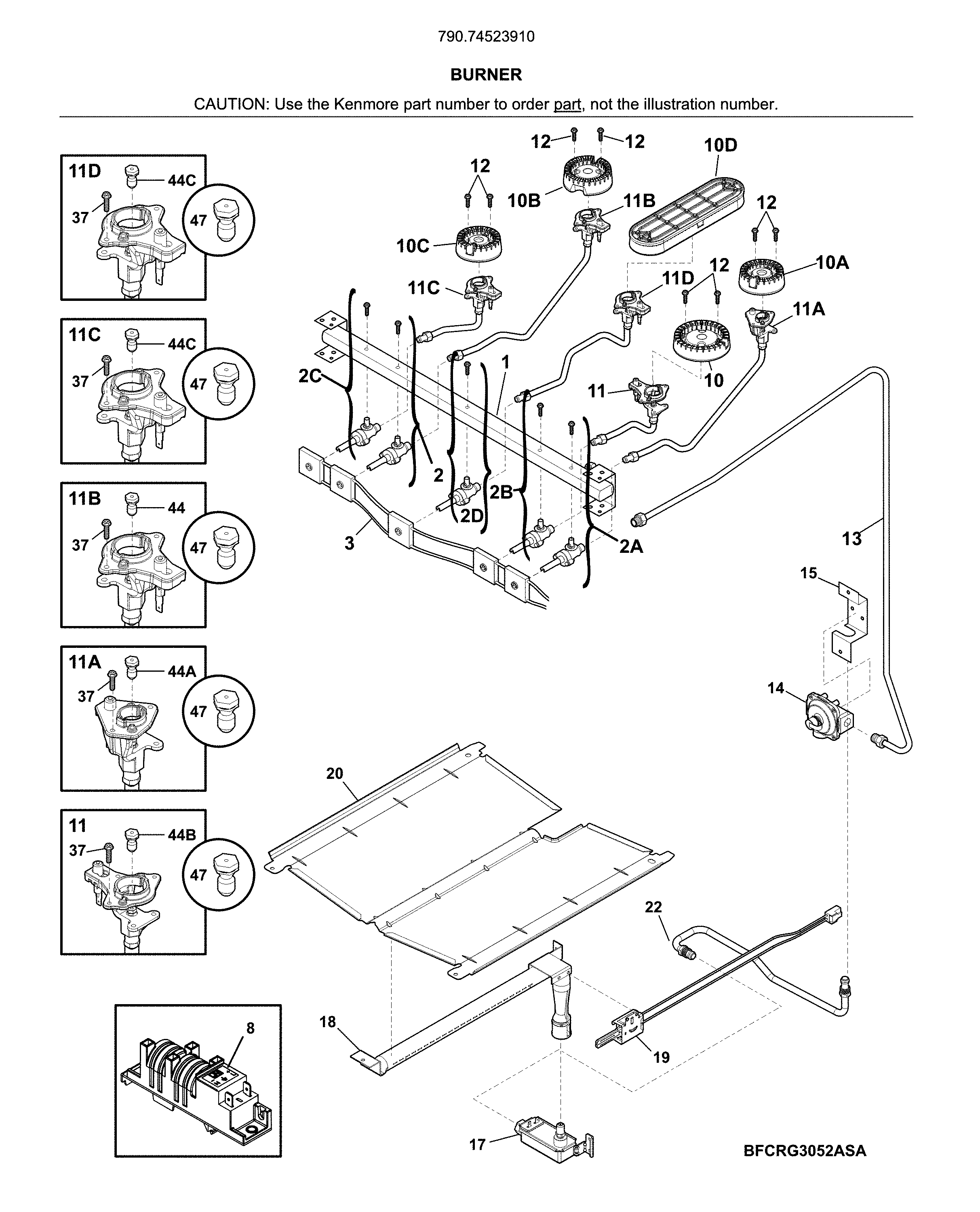 Kenmore 79074523910 burner diagram