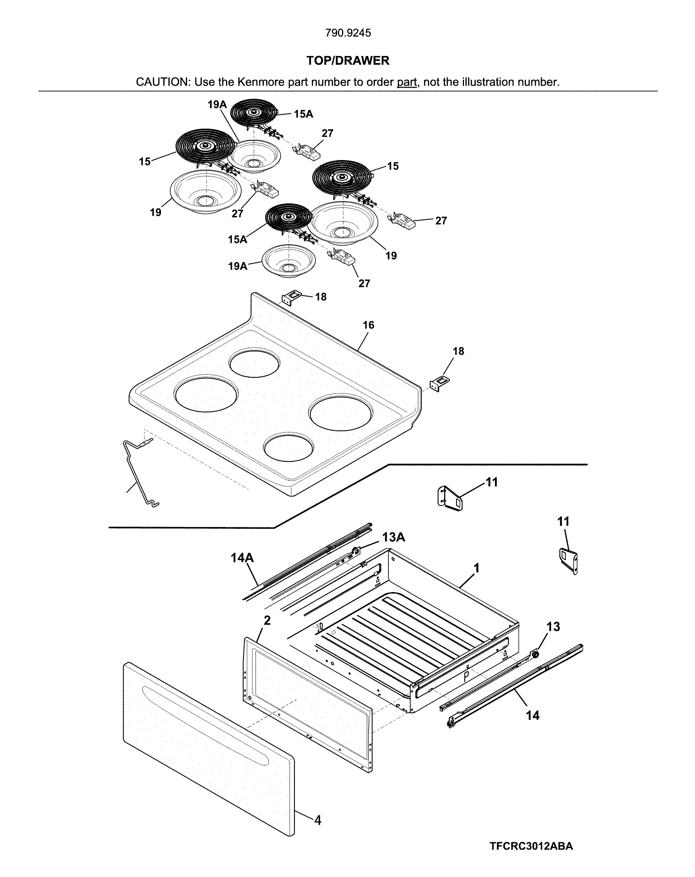 Kenmore 79092452910 top/drawer diagram