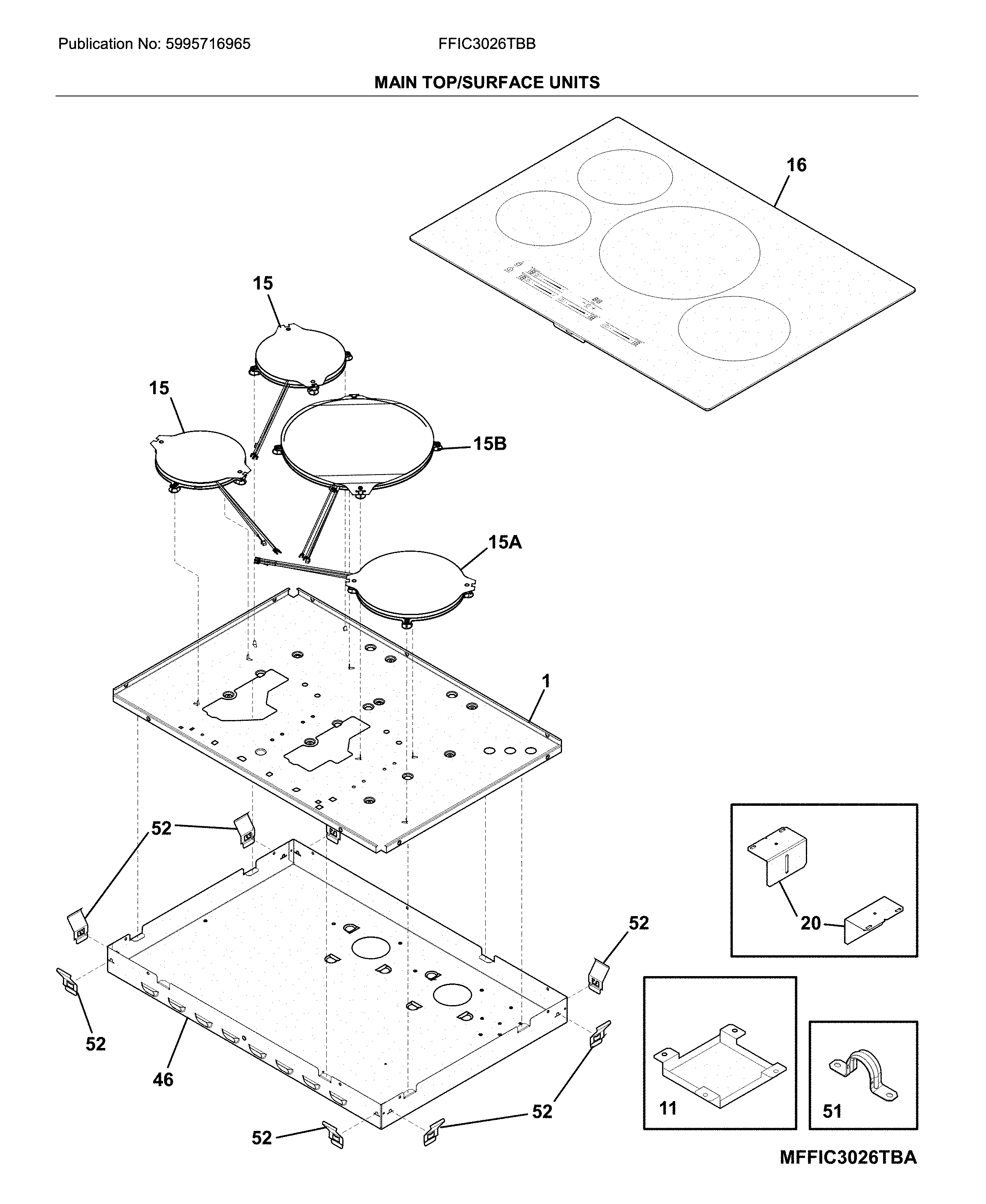 Frigidaire FFIC3026TBB main top/surface units diagram