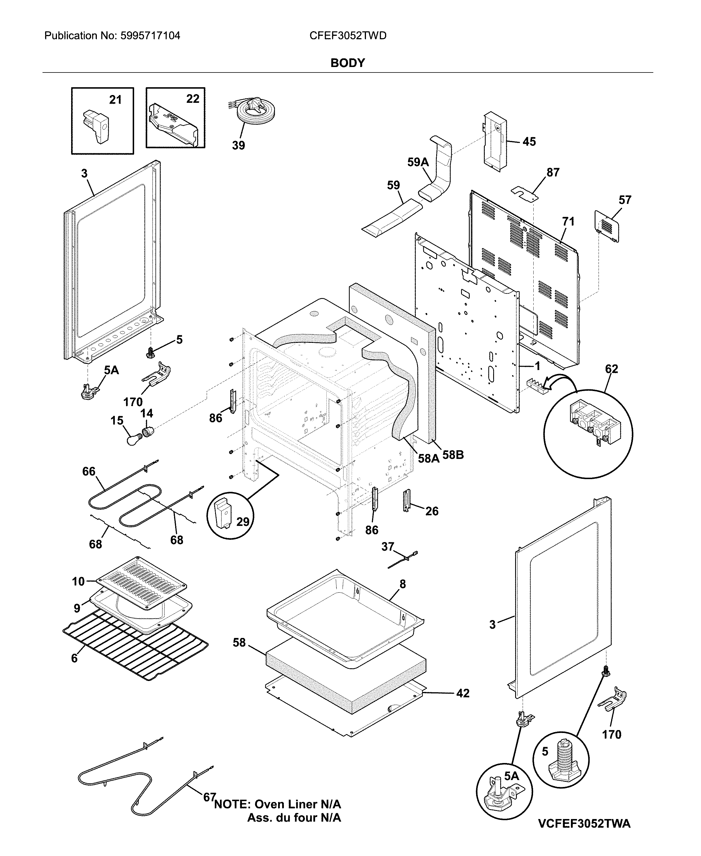 Frigidaire CFEF3052TWD body diagram