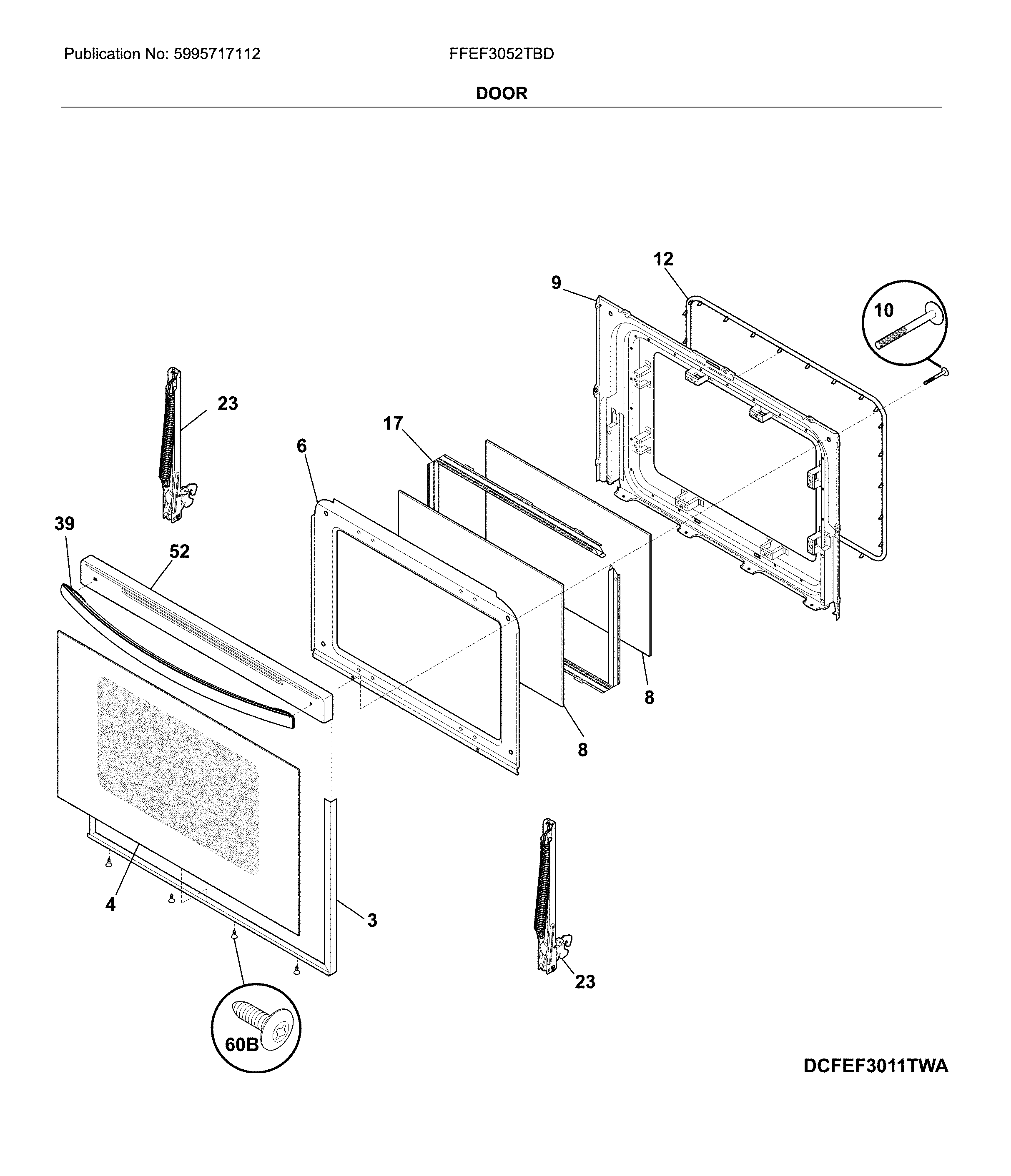 Frigidaire FFEF3052TBD door diagram