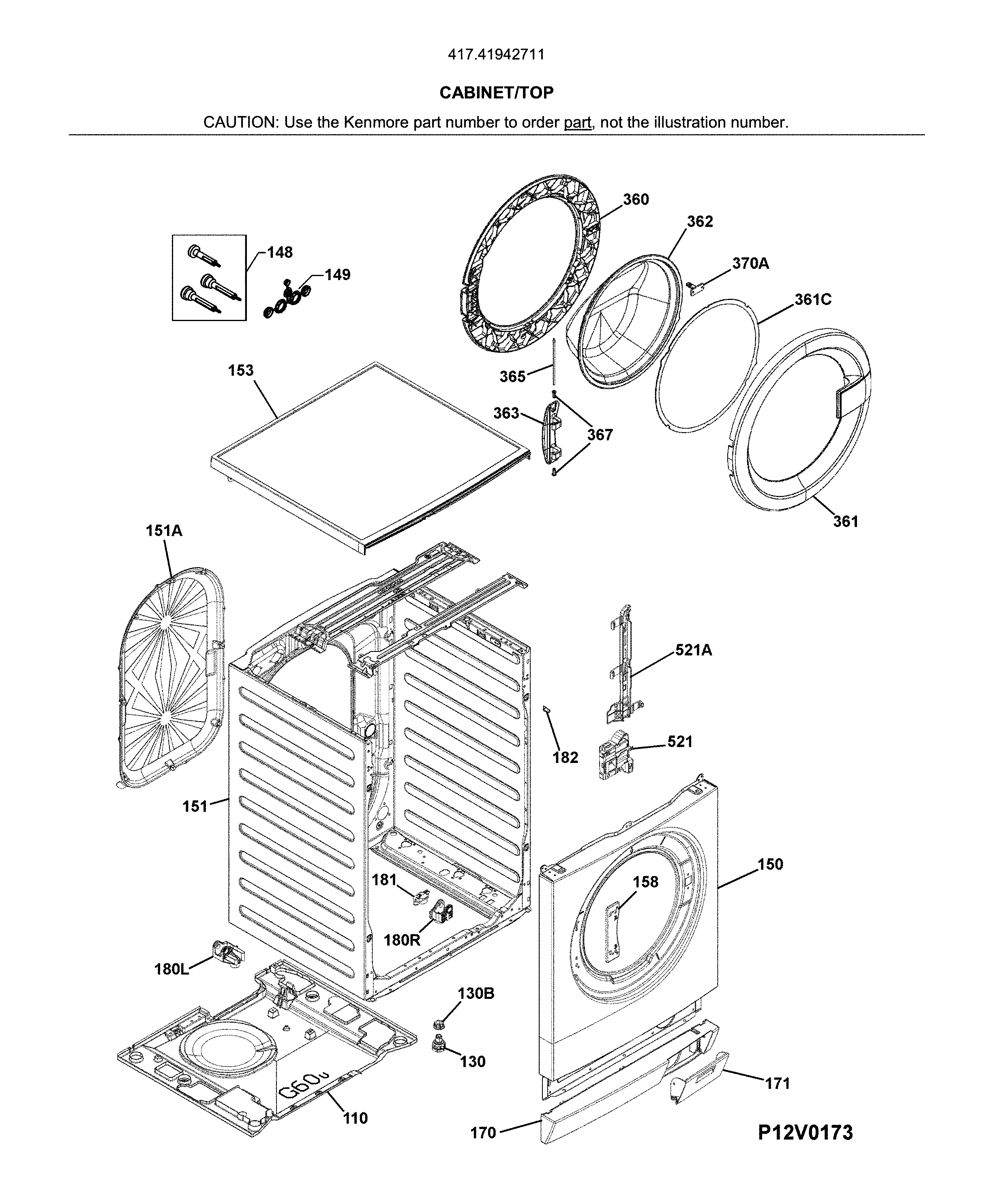 Kenmore 41741942711 cabinet/top diagram