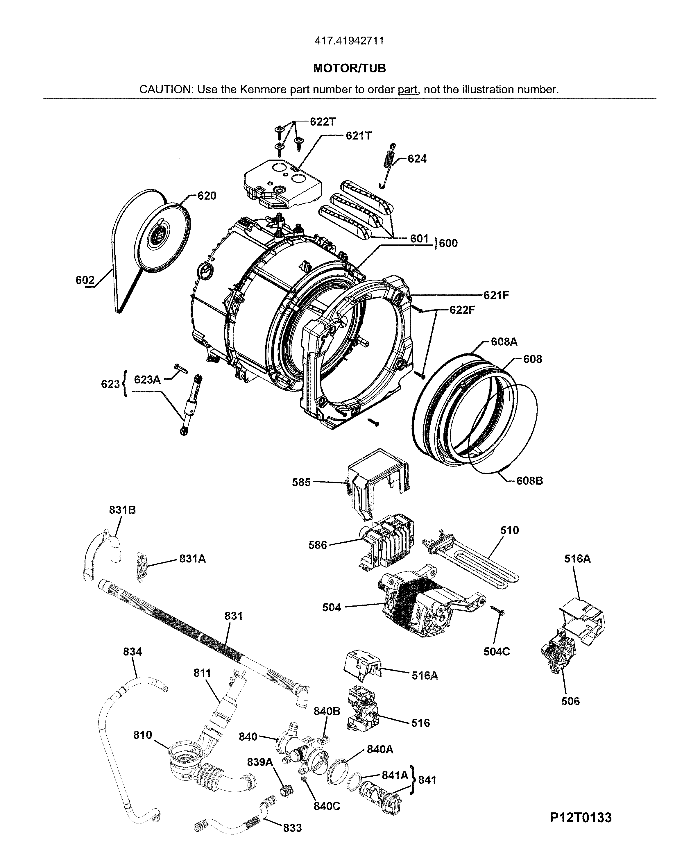 Kenmore 41741942711 motor/tub diagram