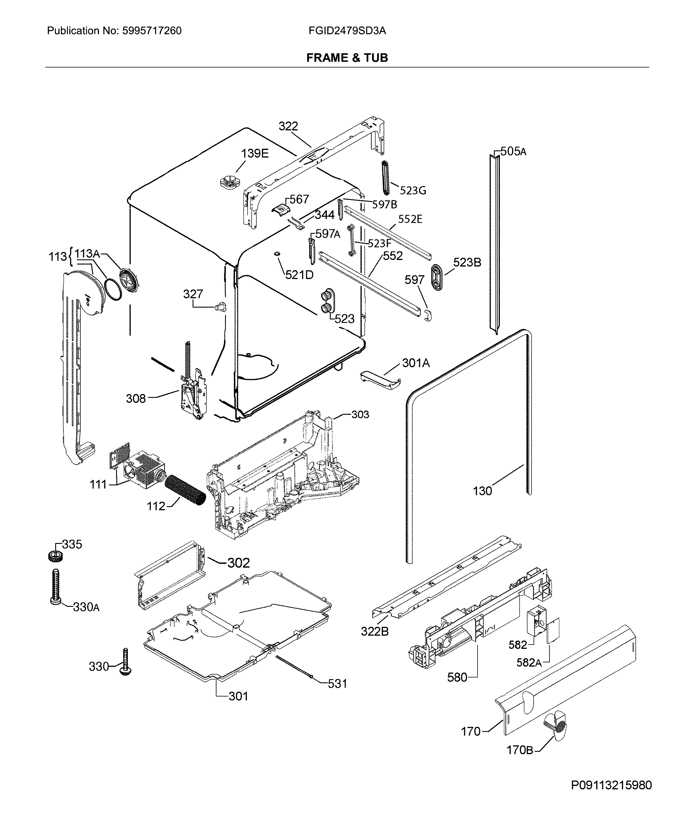 Frigidaire FGID2479SD3A frame & tub diagram