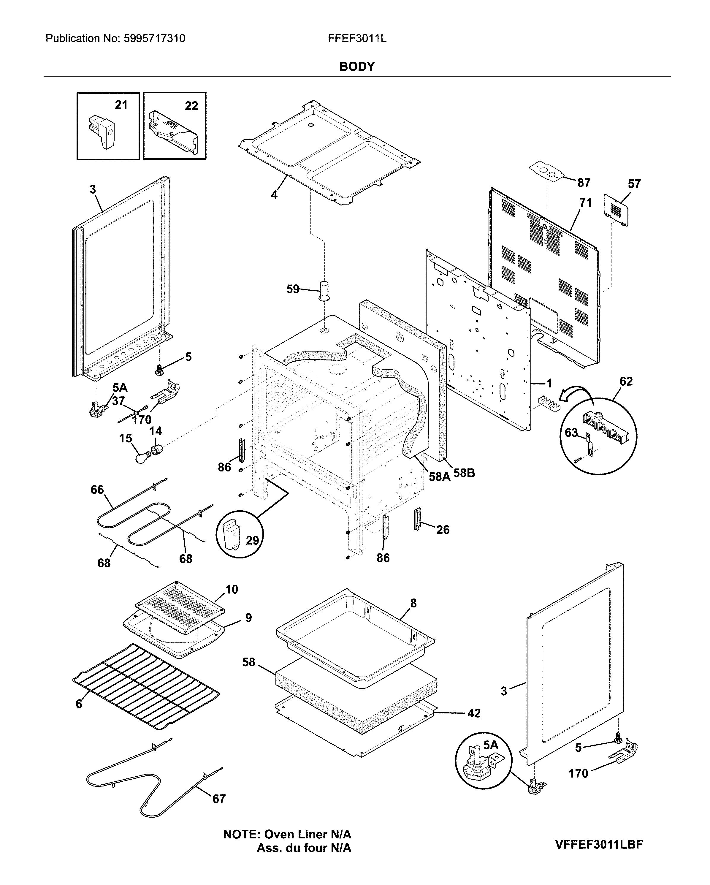 Frigidaire FFEF3011LWJ body diagram