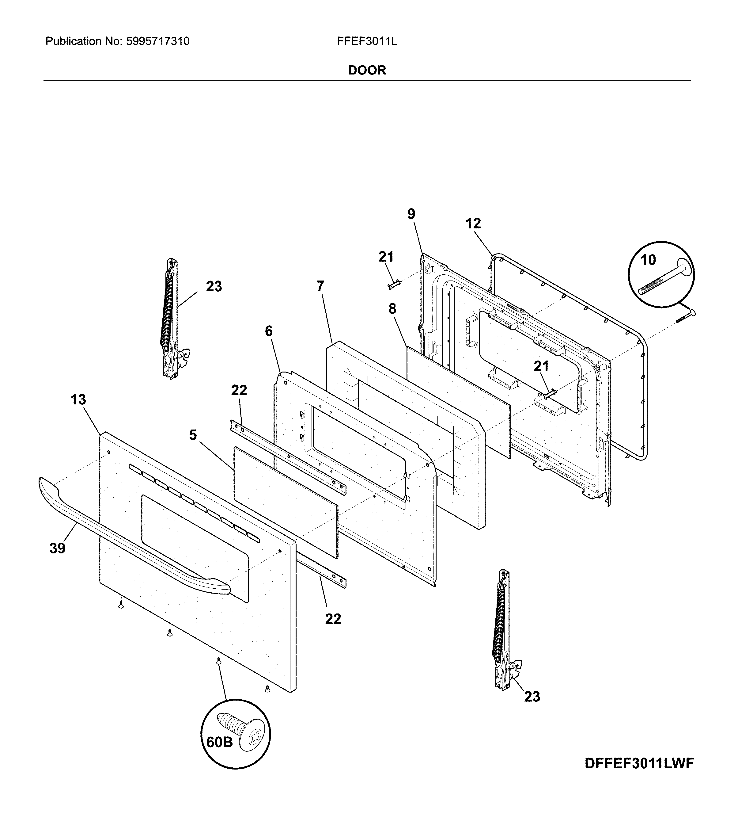 Frigidaire FFEF3011LWJ door diagram