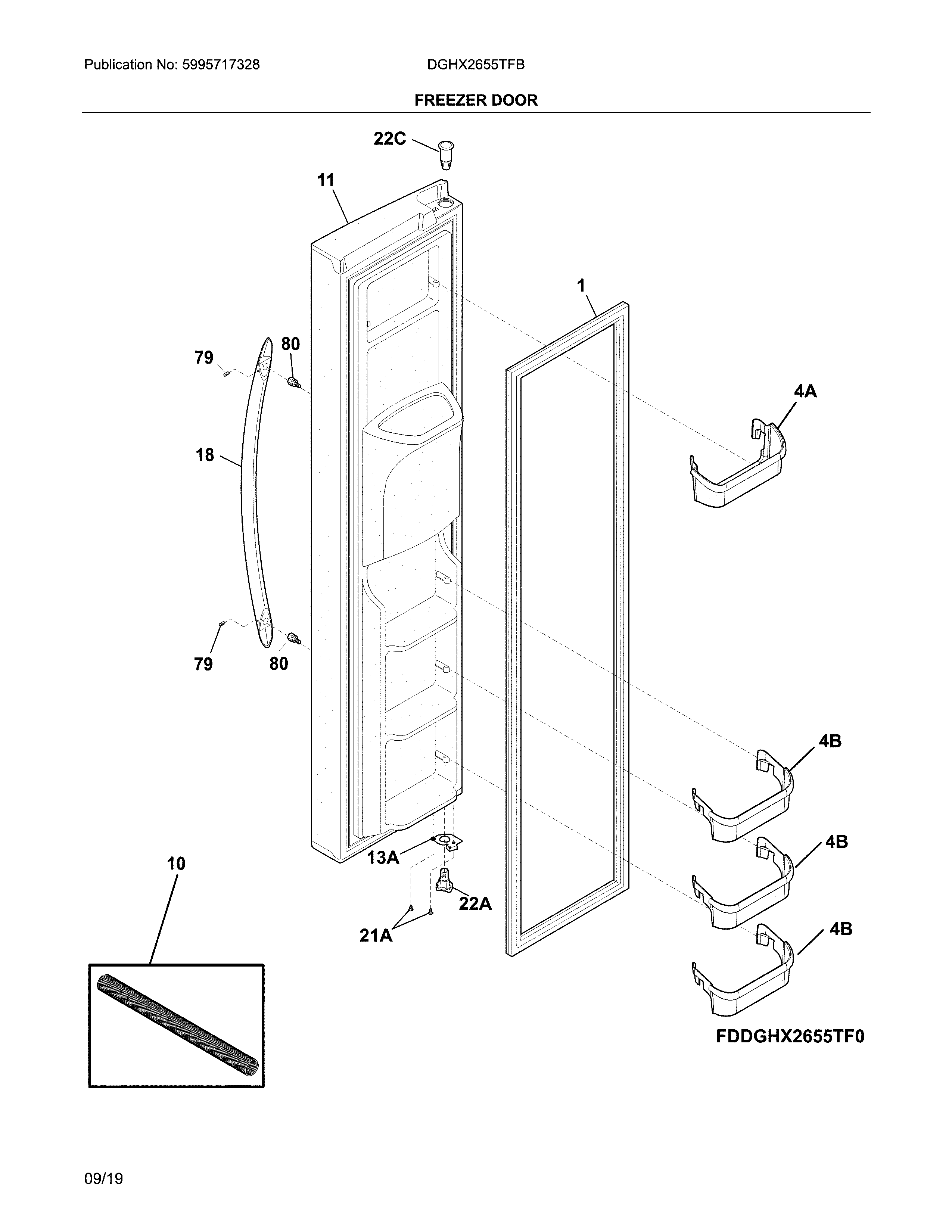 Frigidaire DGHX2655TFB freezer door diagram