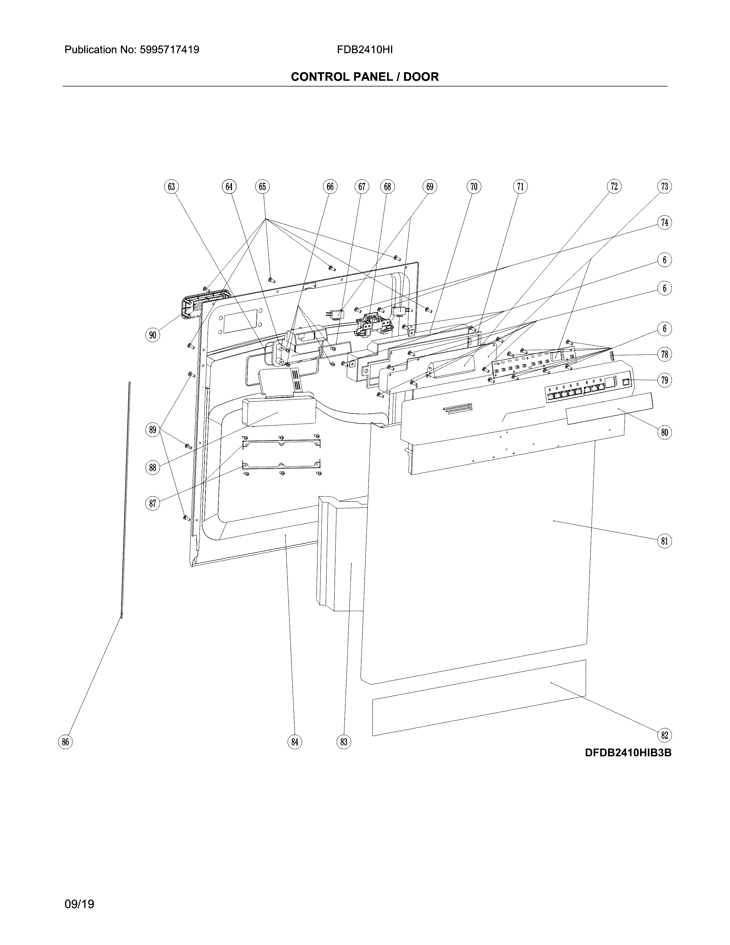 Frigidaire FDB2410HIC3B control panel / door diagram