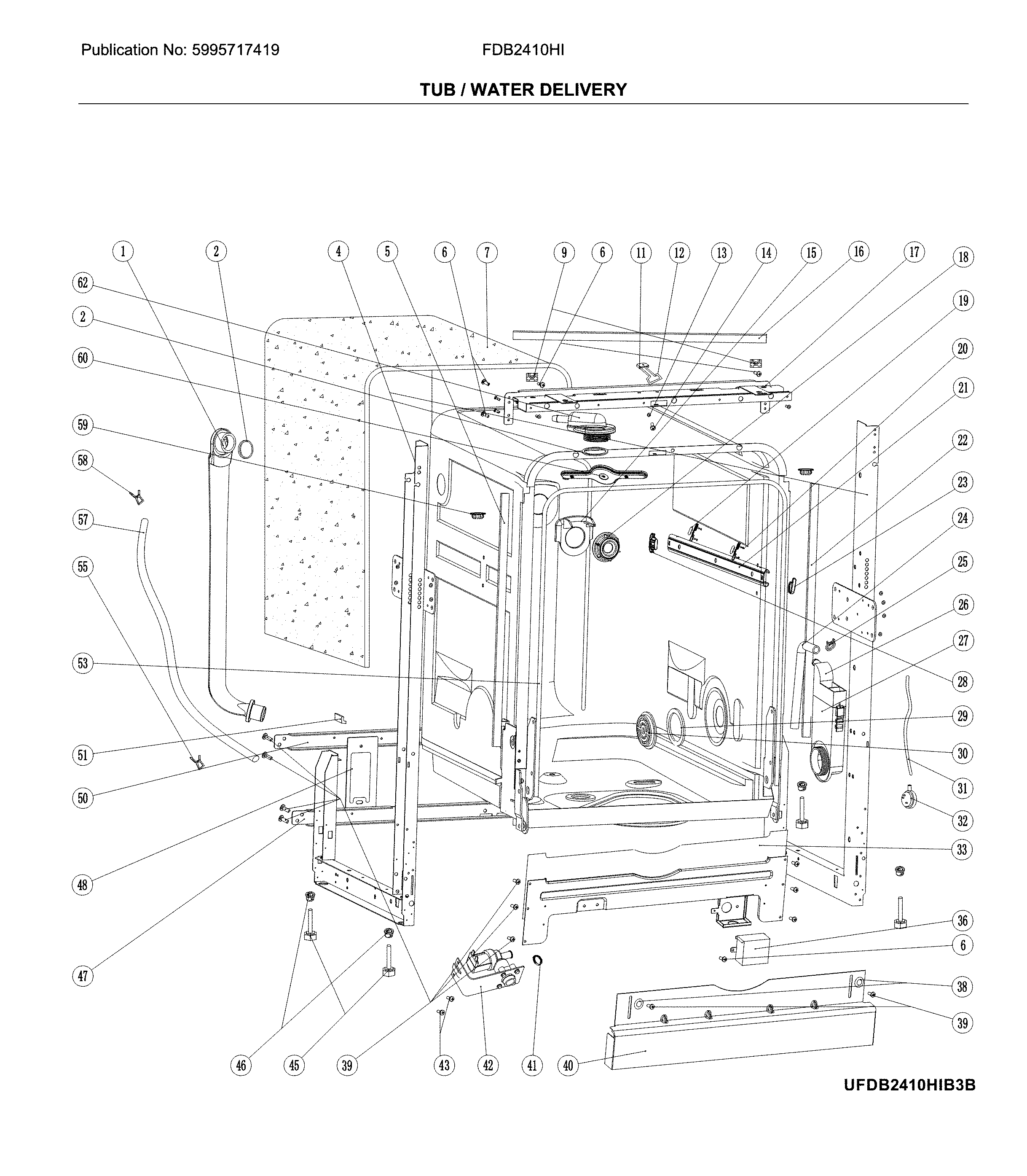Frigidaire FDB2410HIC3B tub / water delivery diagram