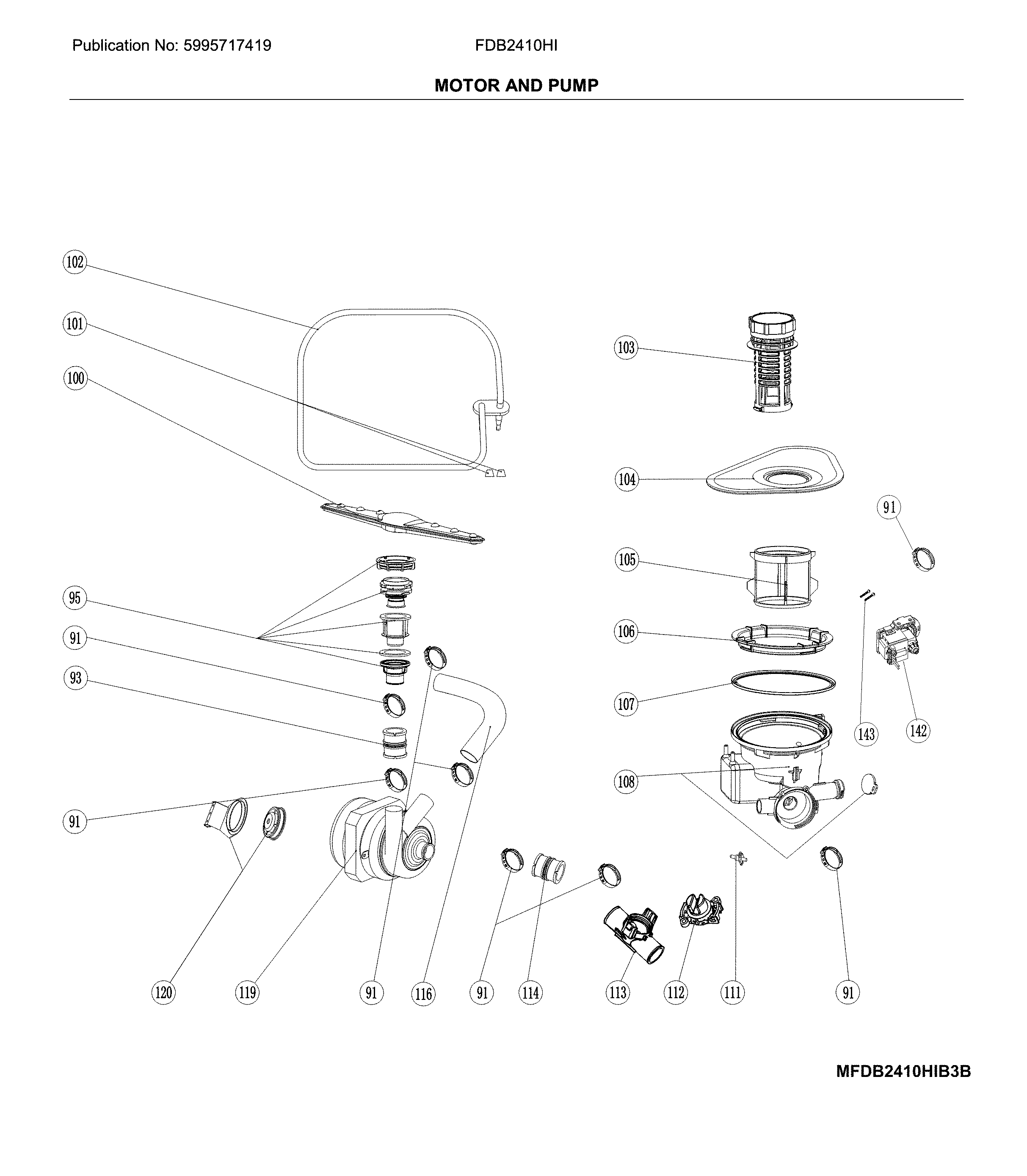 Frigidaire FDB2410HIC3B motor and pump diagram