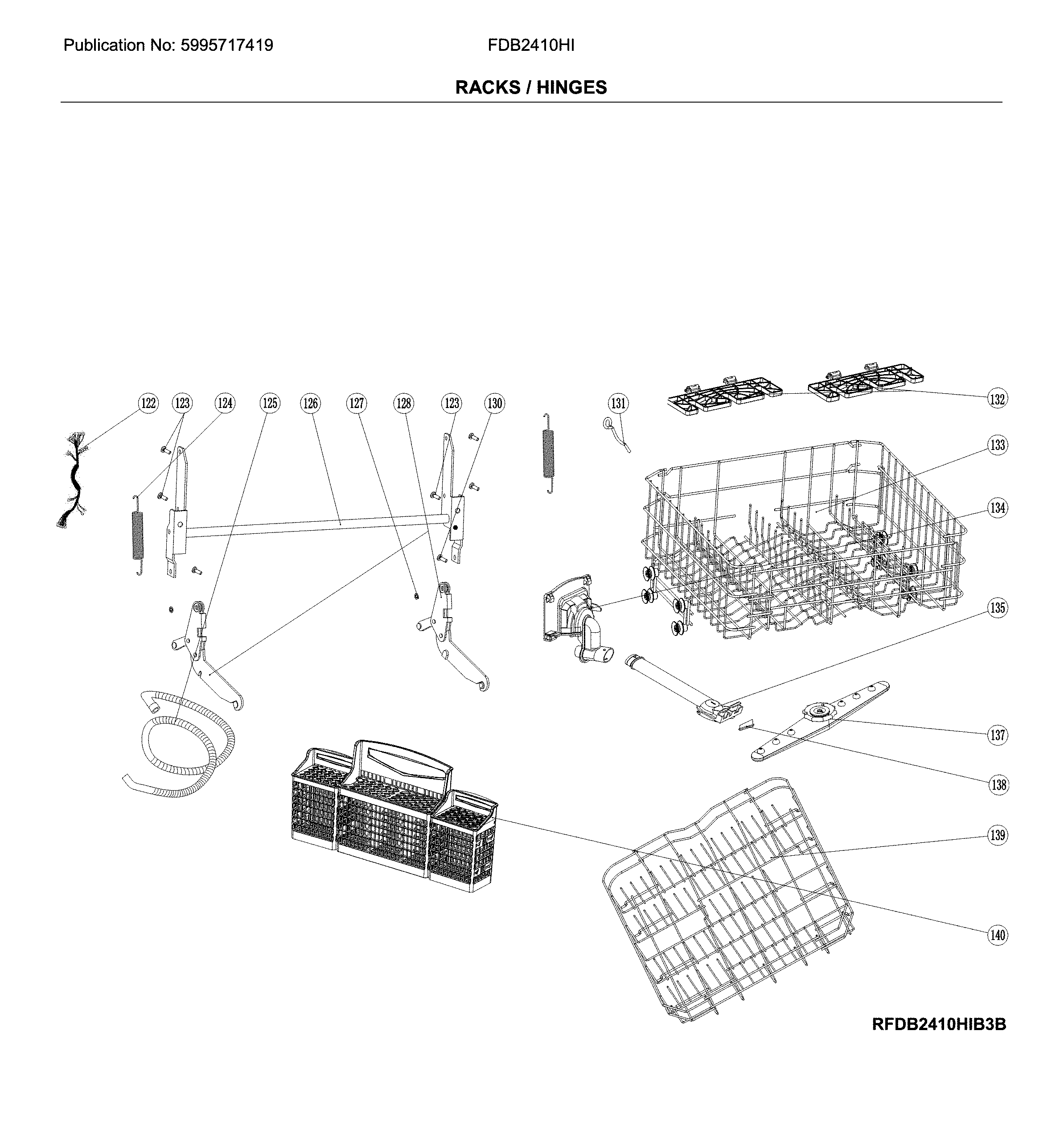 Frigidaire FDB2410HIC3B racks / hinges diagram
