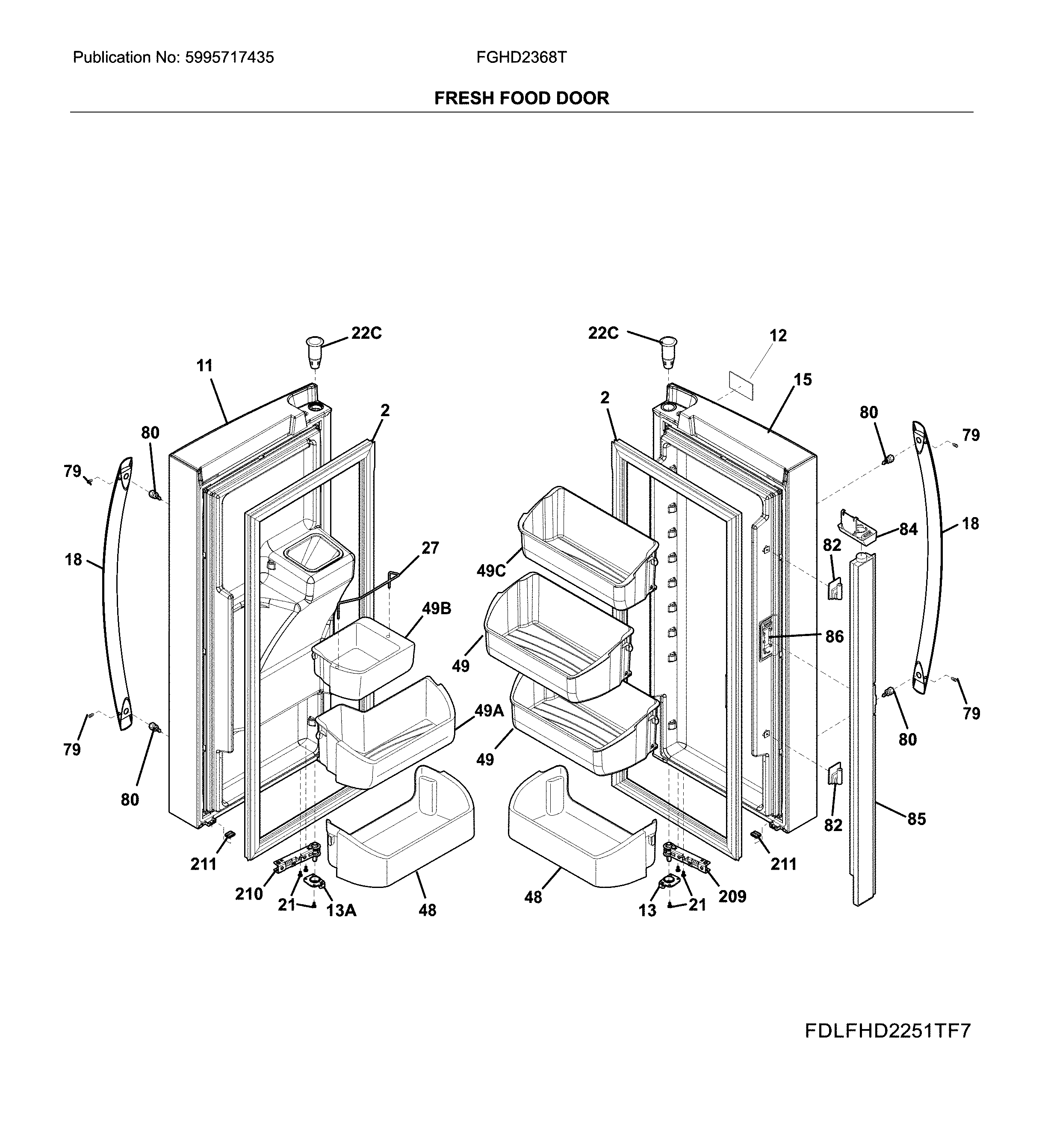 Frigidaire FGHD2368TD7 fresh food doors diagram