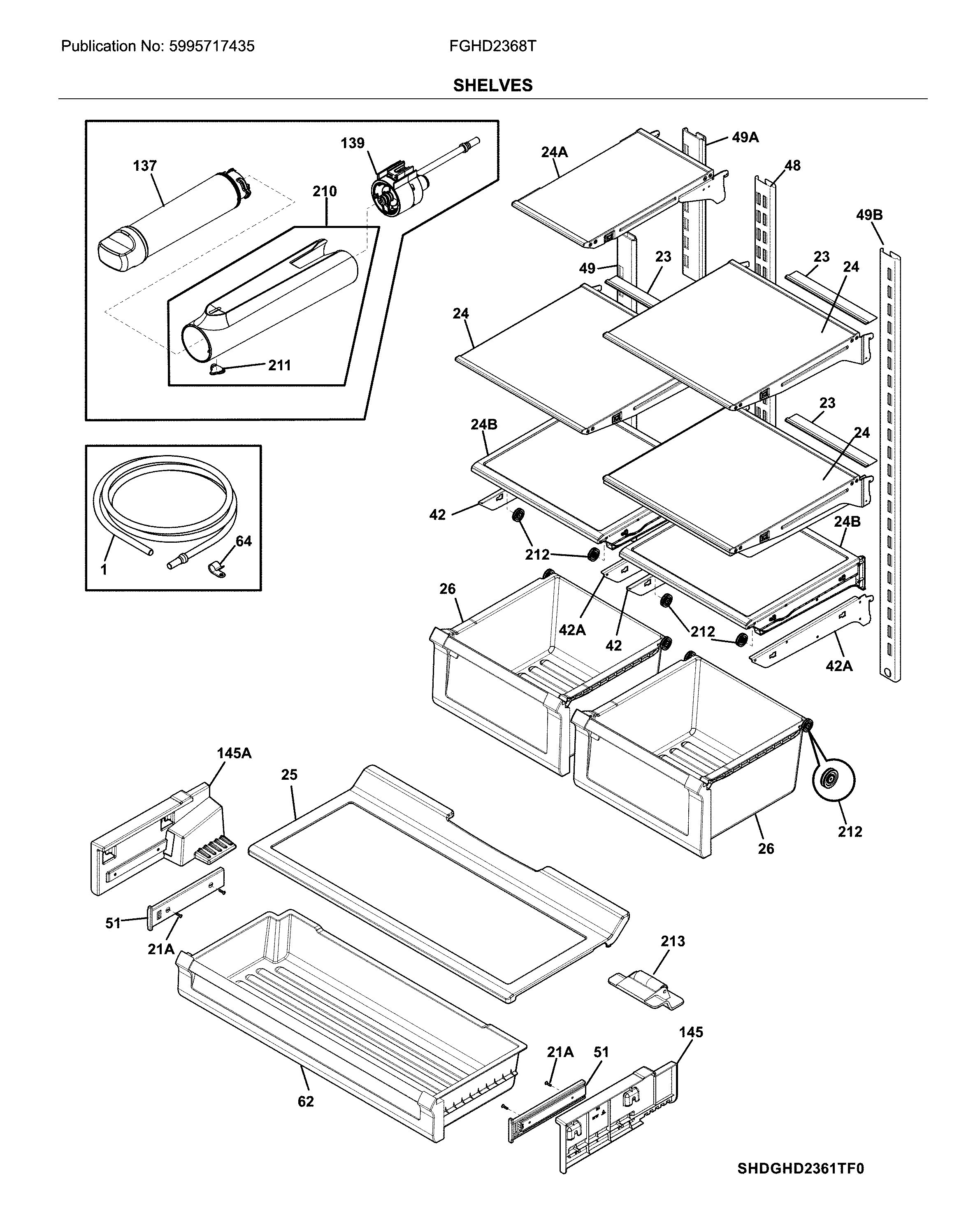 Frigidaire FGHD2368TD7 shelves diagram