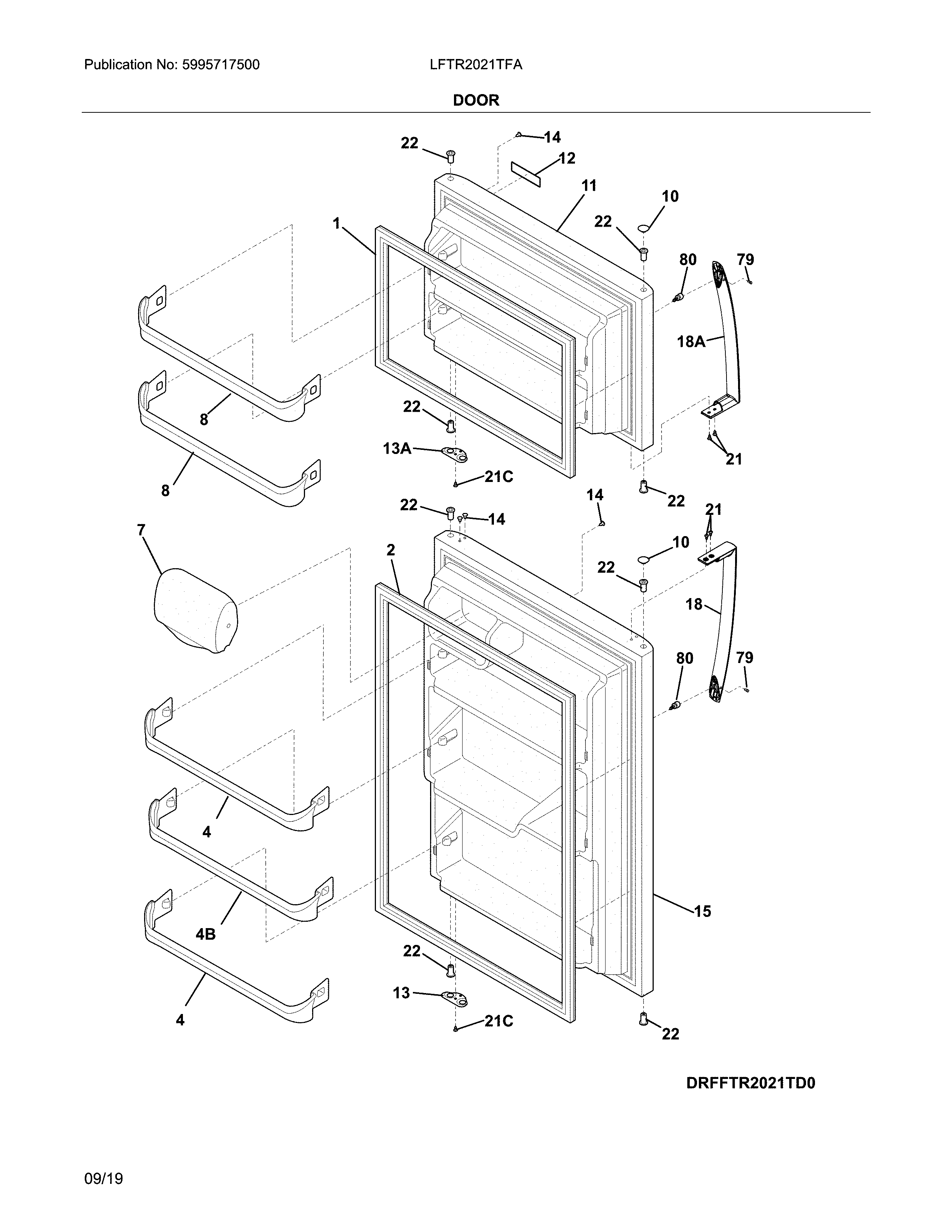 Frigidaire LFTR2021TFA door diagram