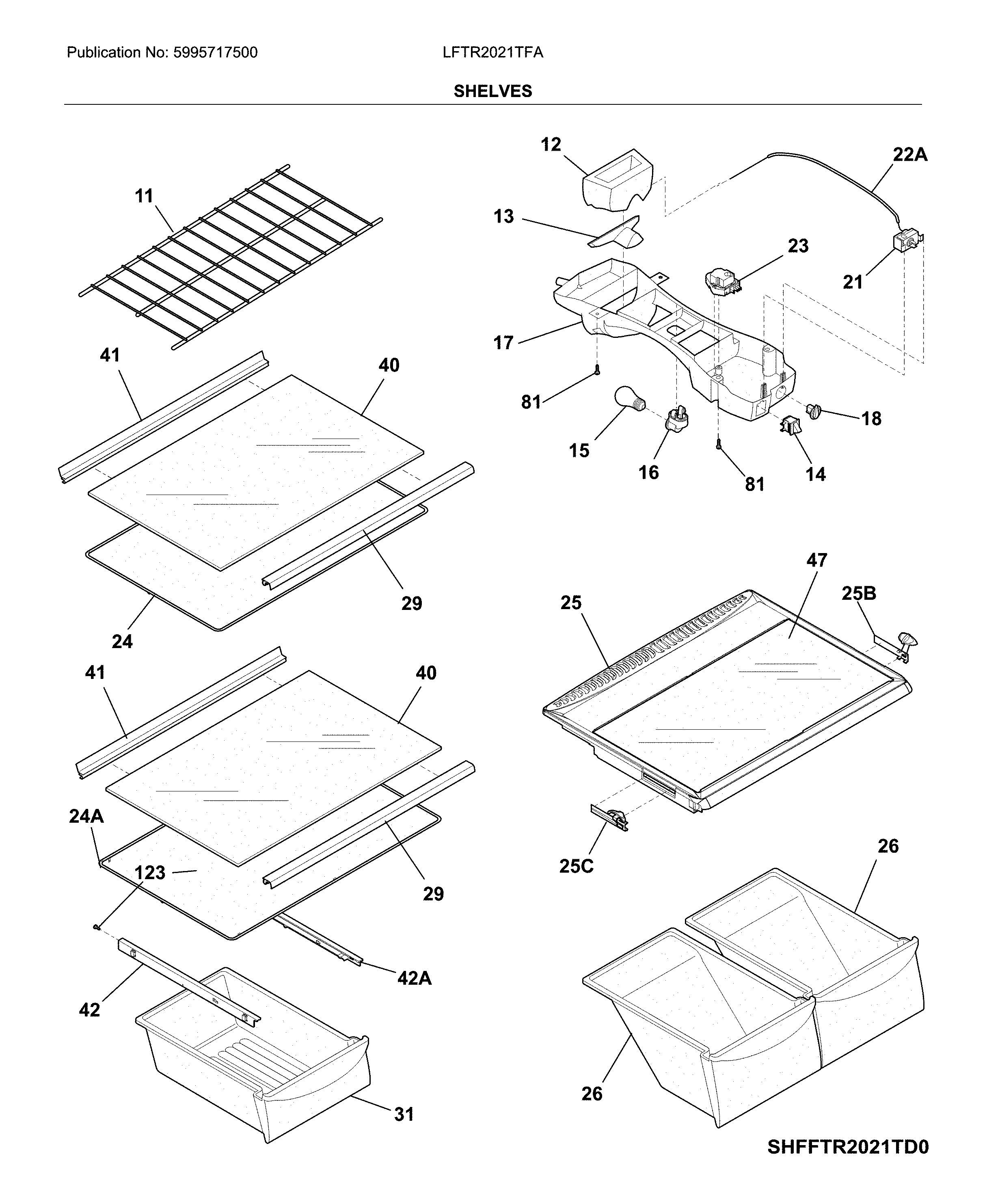 Frigidaire LFTR2021TFA shelves diagram