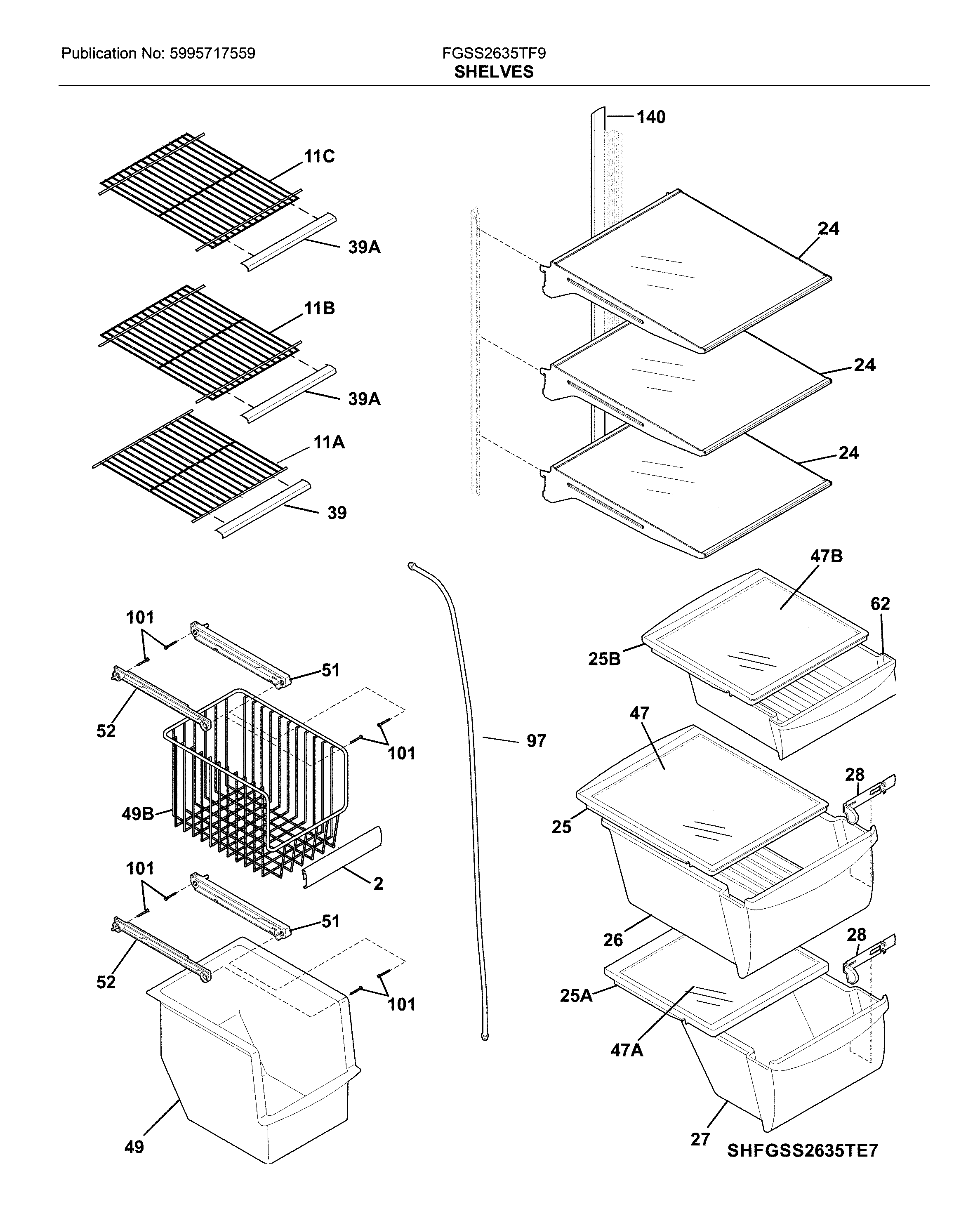 Frigidaire FGSS2635TF9 shelves diagram