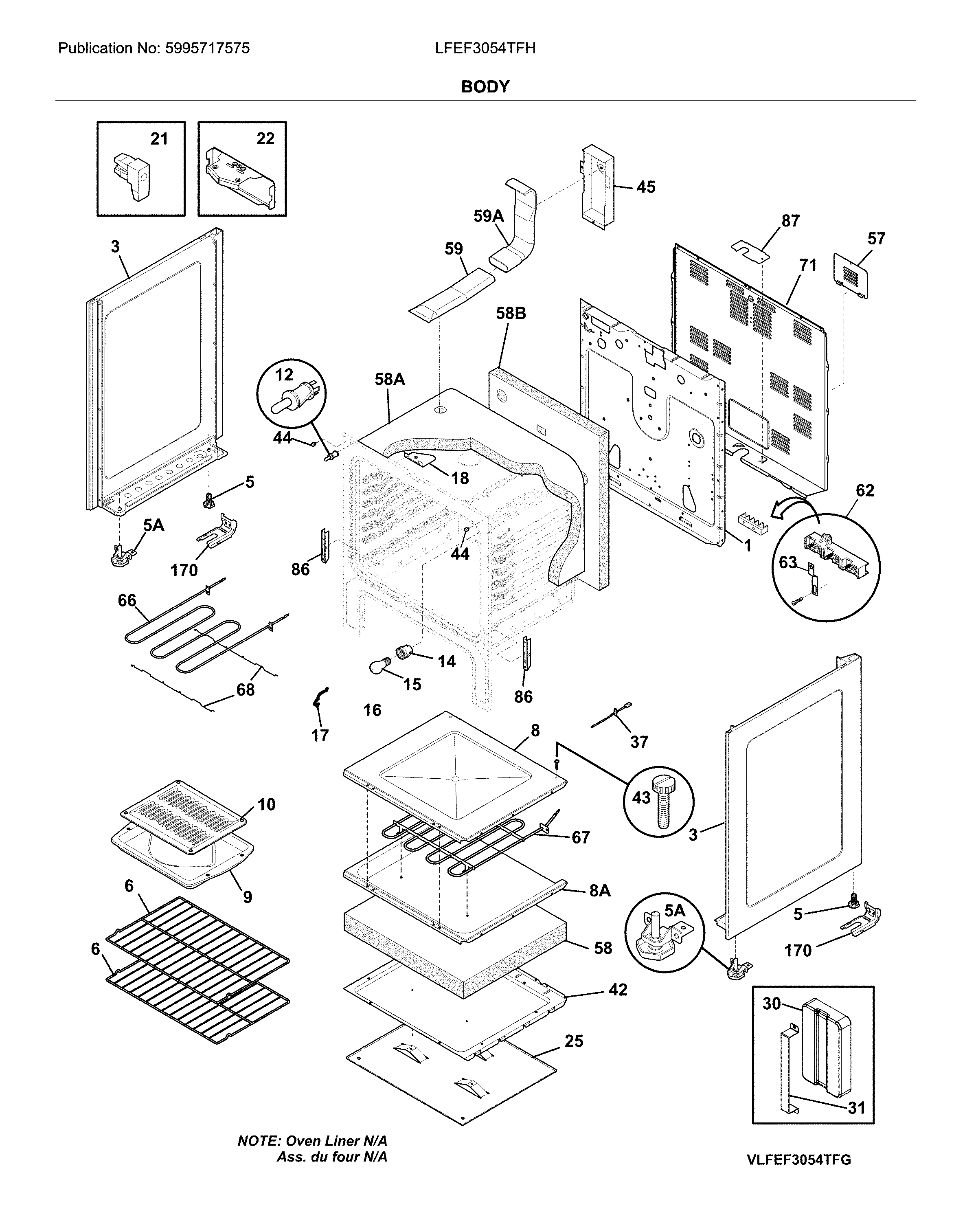 Frigidaire LFEF3054TFH body diagram