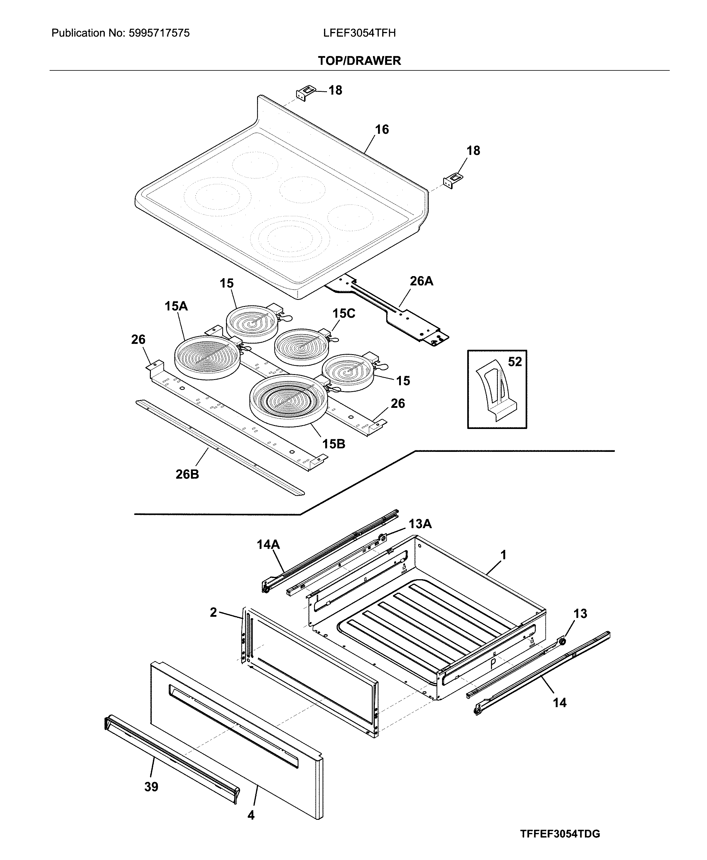 Frigidaire LFEF3054TFH top/drawer diagram