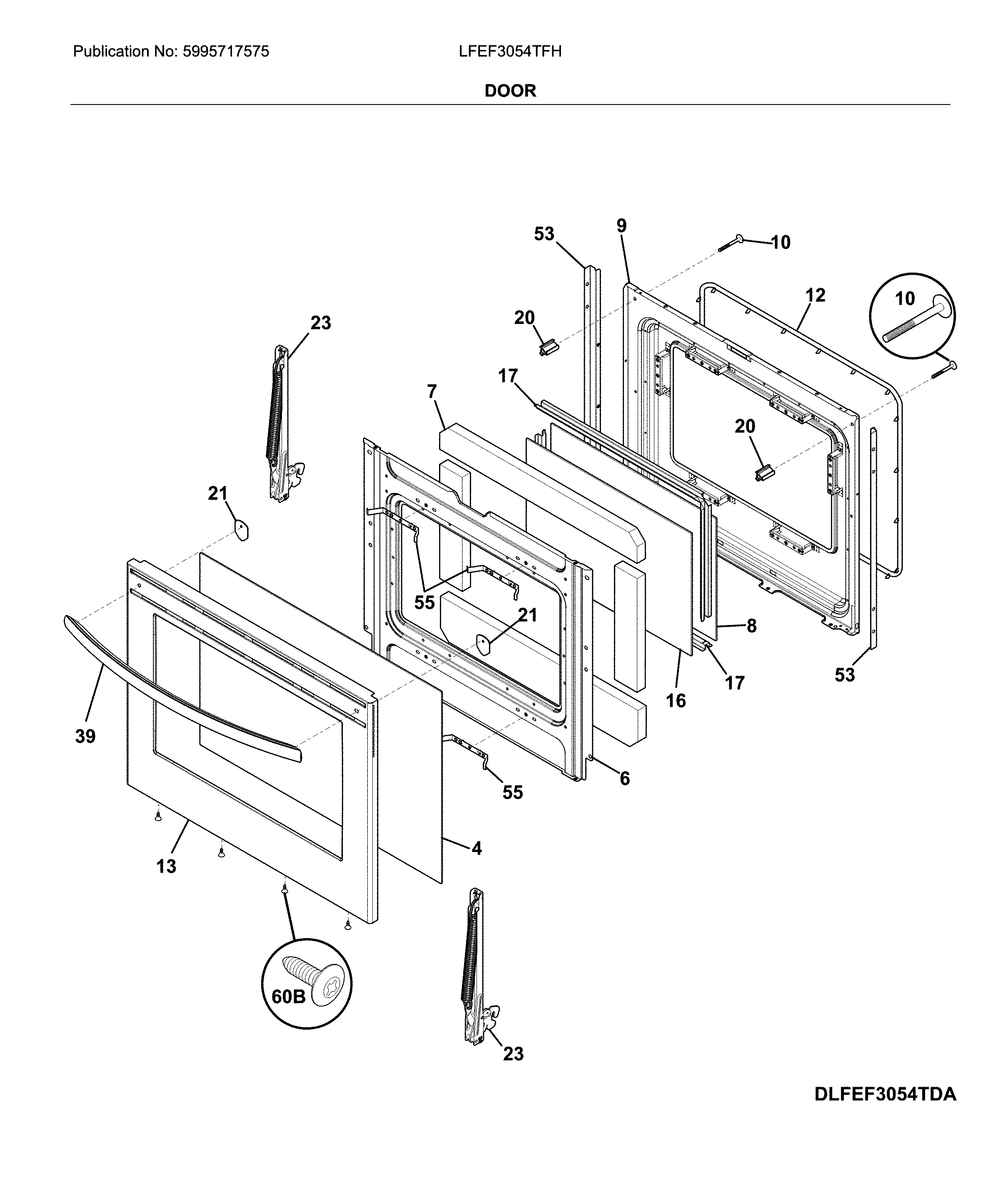 Frigidaire LFEF3054TFH door diagram
