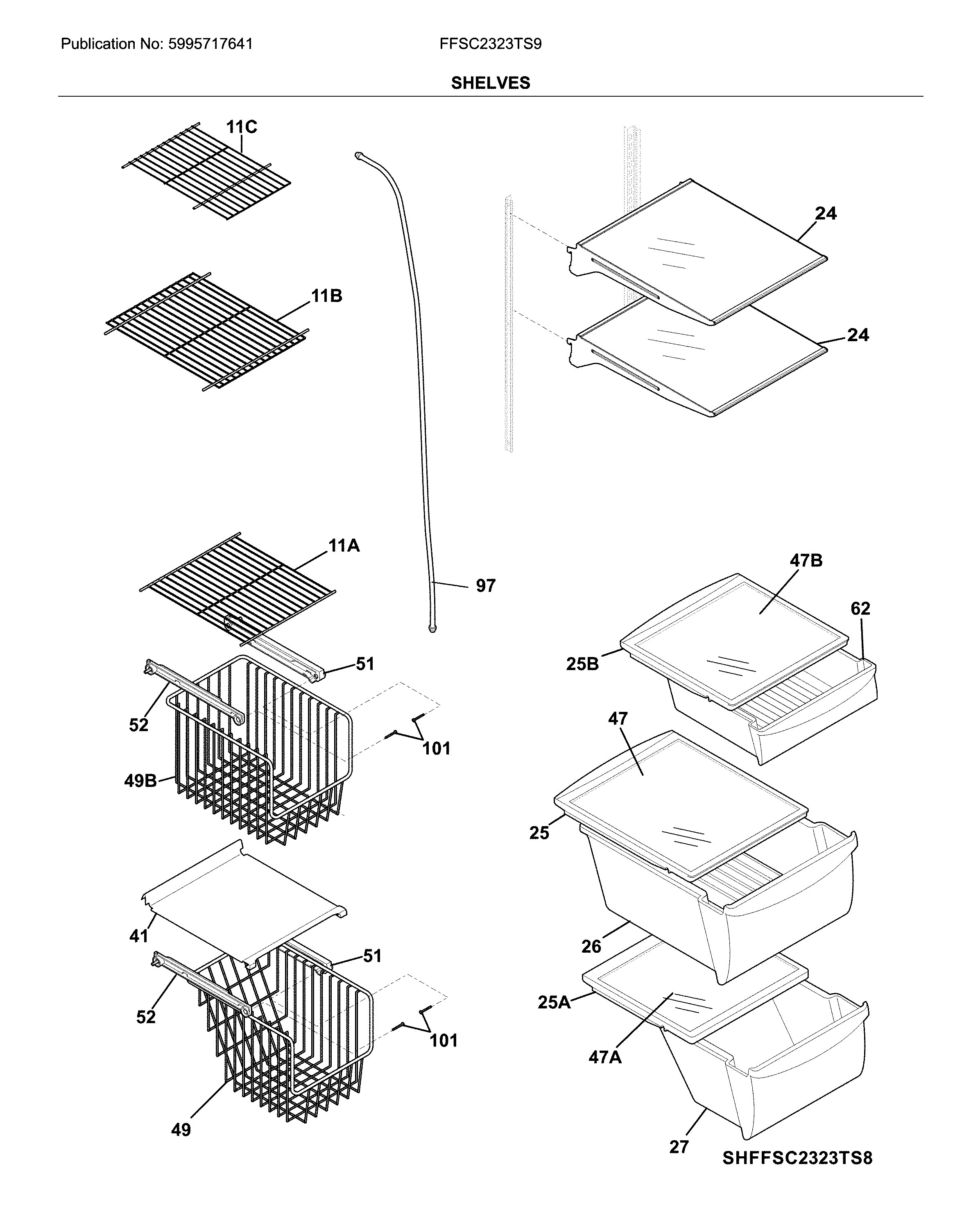 Frigidaire FFSC2323TS9 shelves diagram