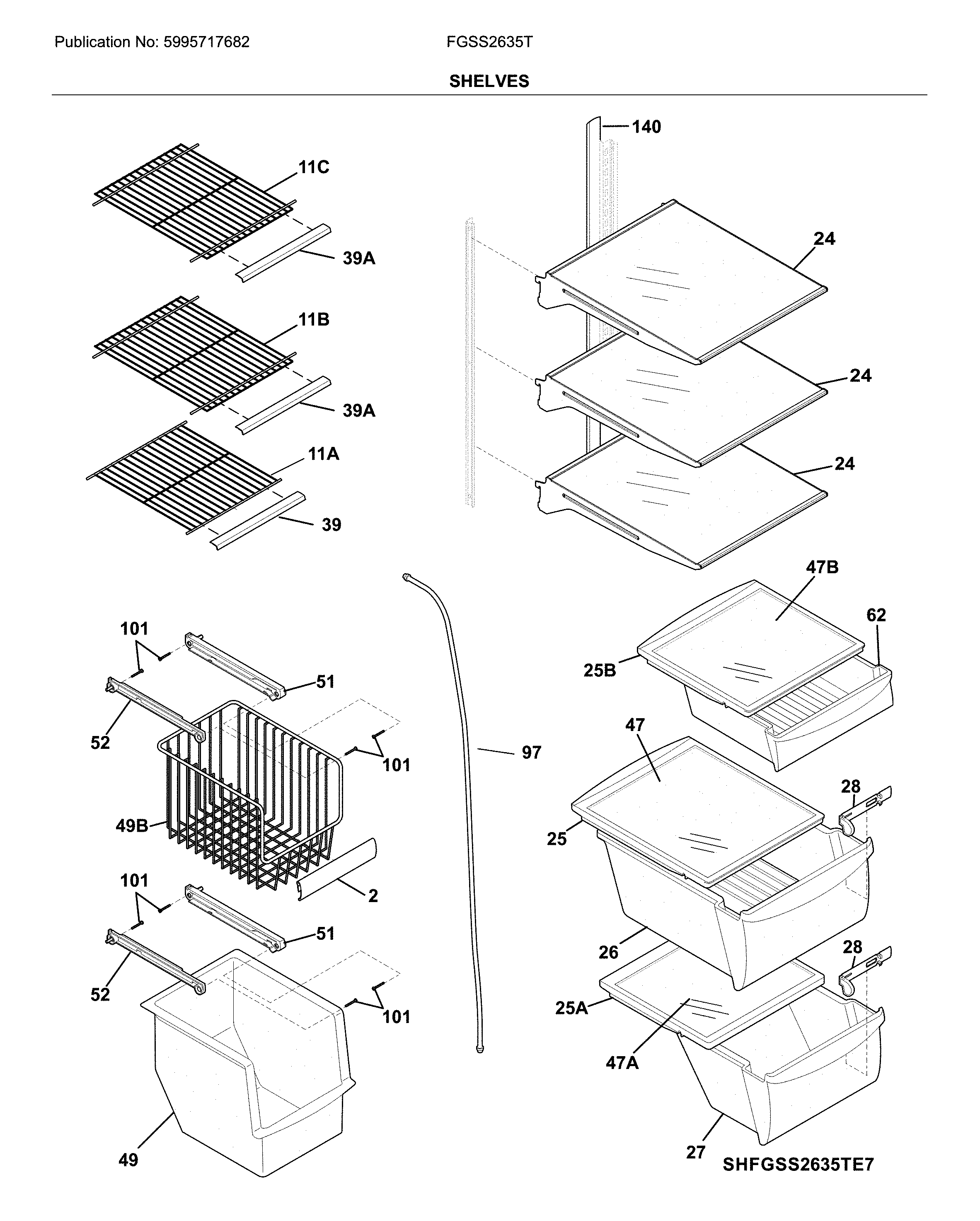 Frigidaire FGSS2635TP8 shelves diagram