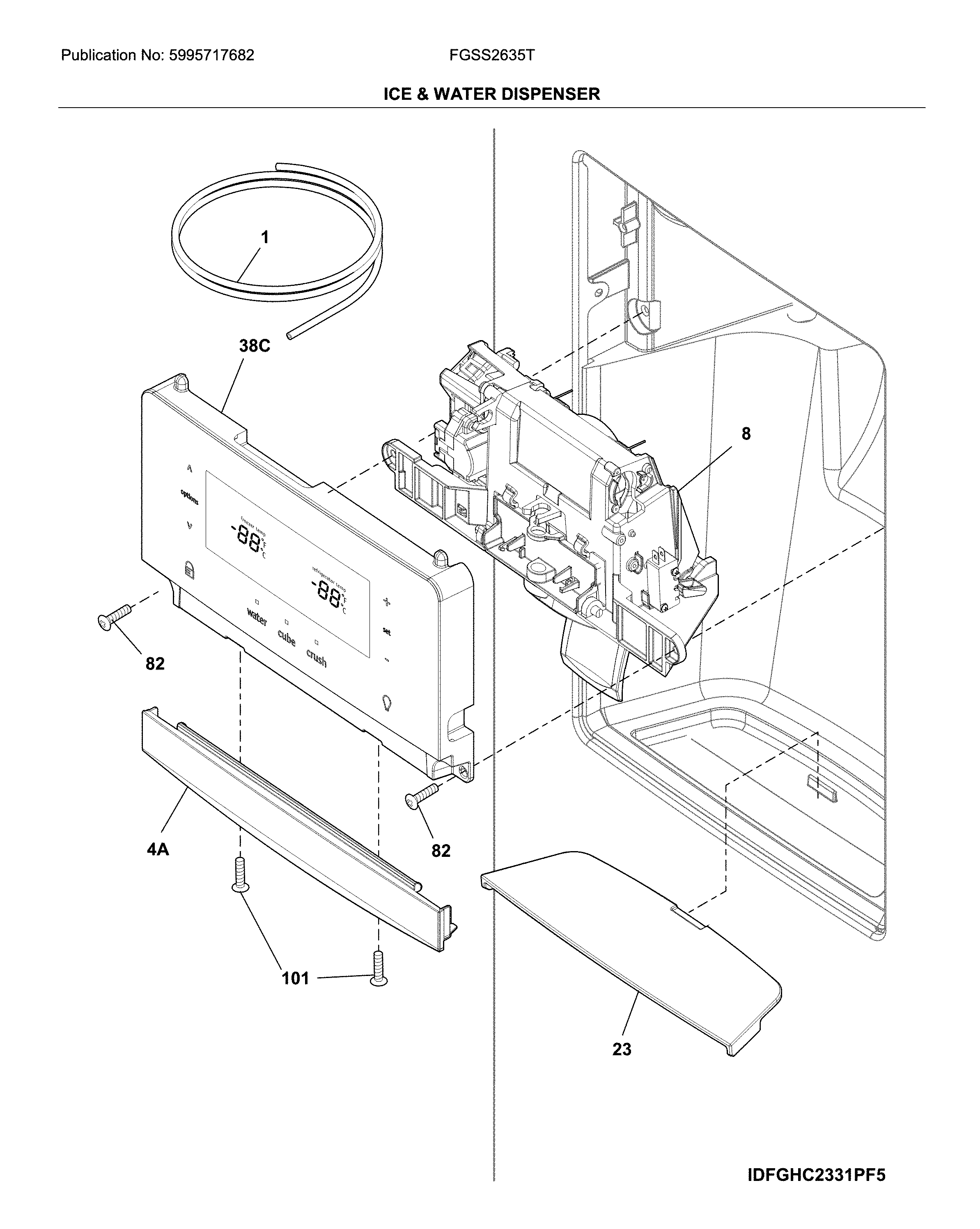 Frigidaire FGSS2635TP8 ice & water dispenser diagram
