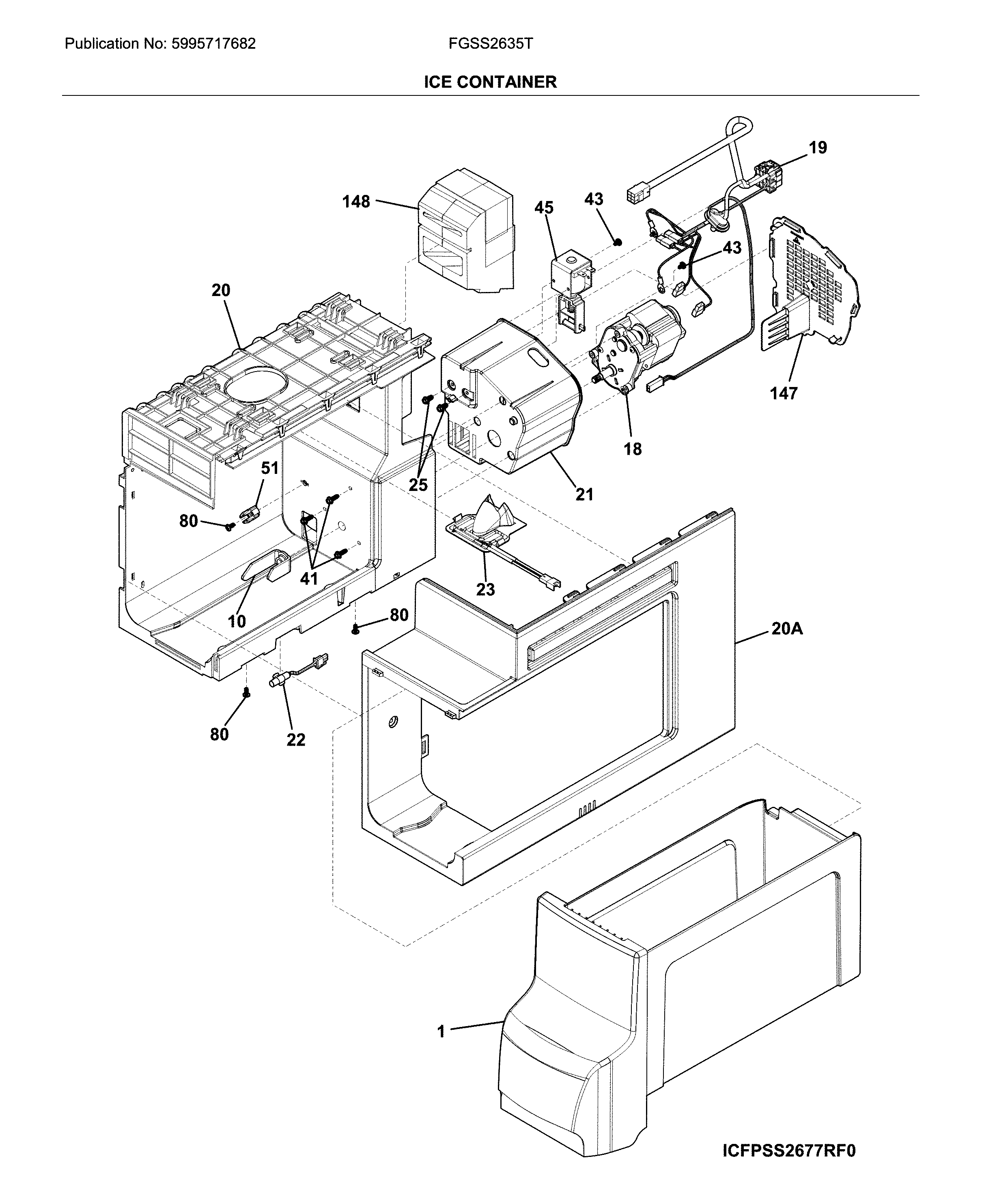 Frigidaire FGSS2635TP8 ice container diagram