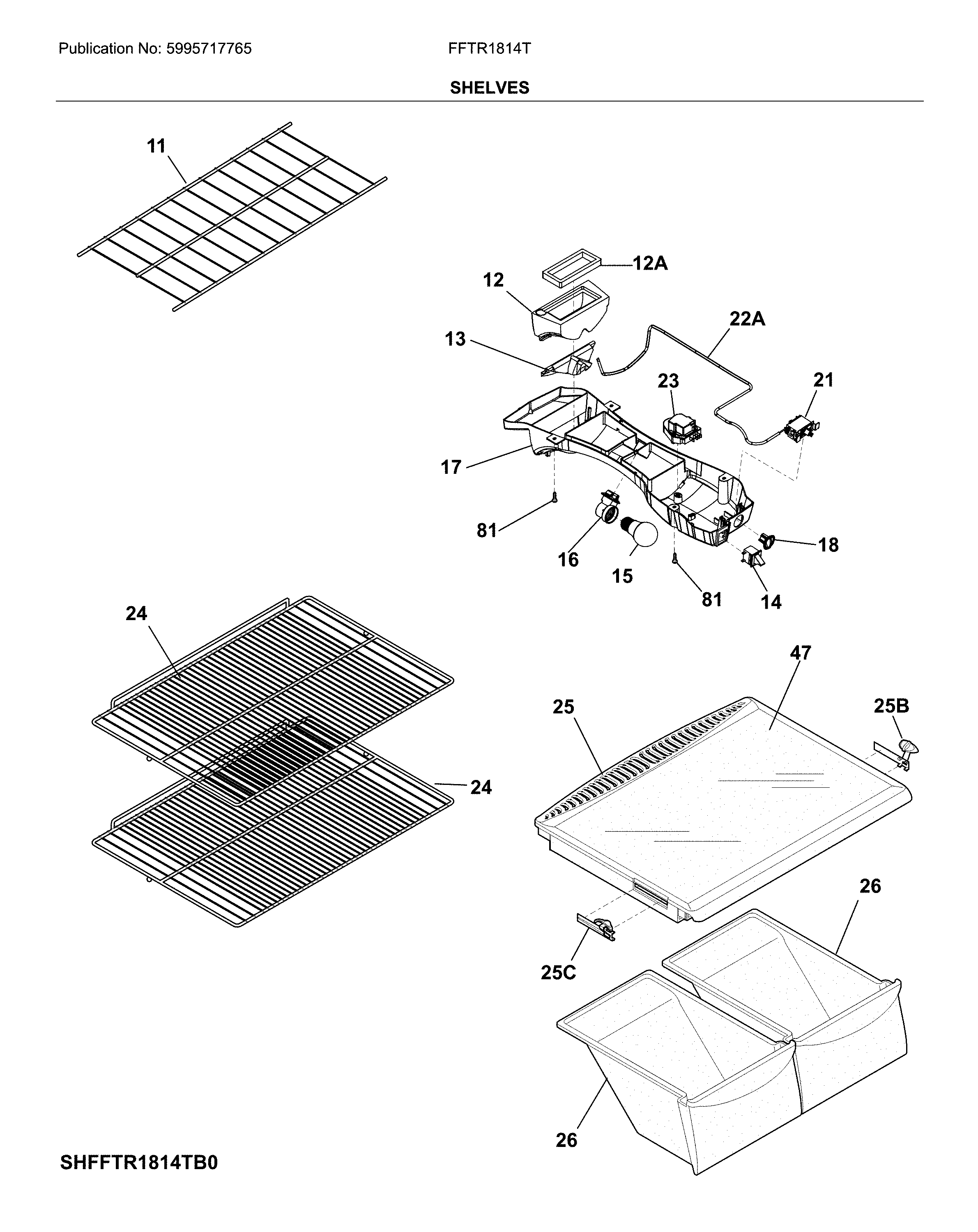 Frigidaire FFTR1814TBE shelves diagram